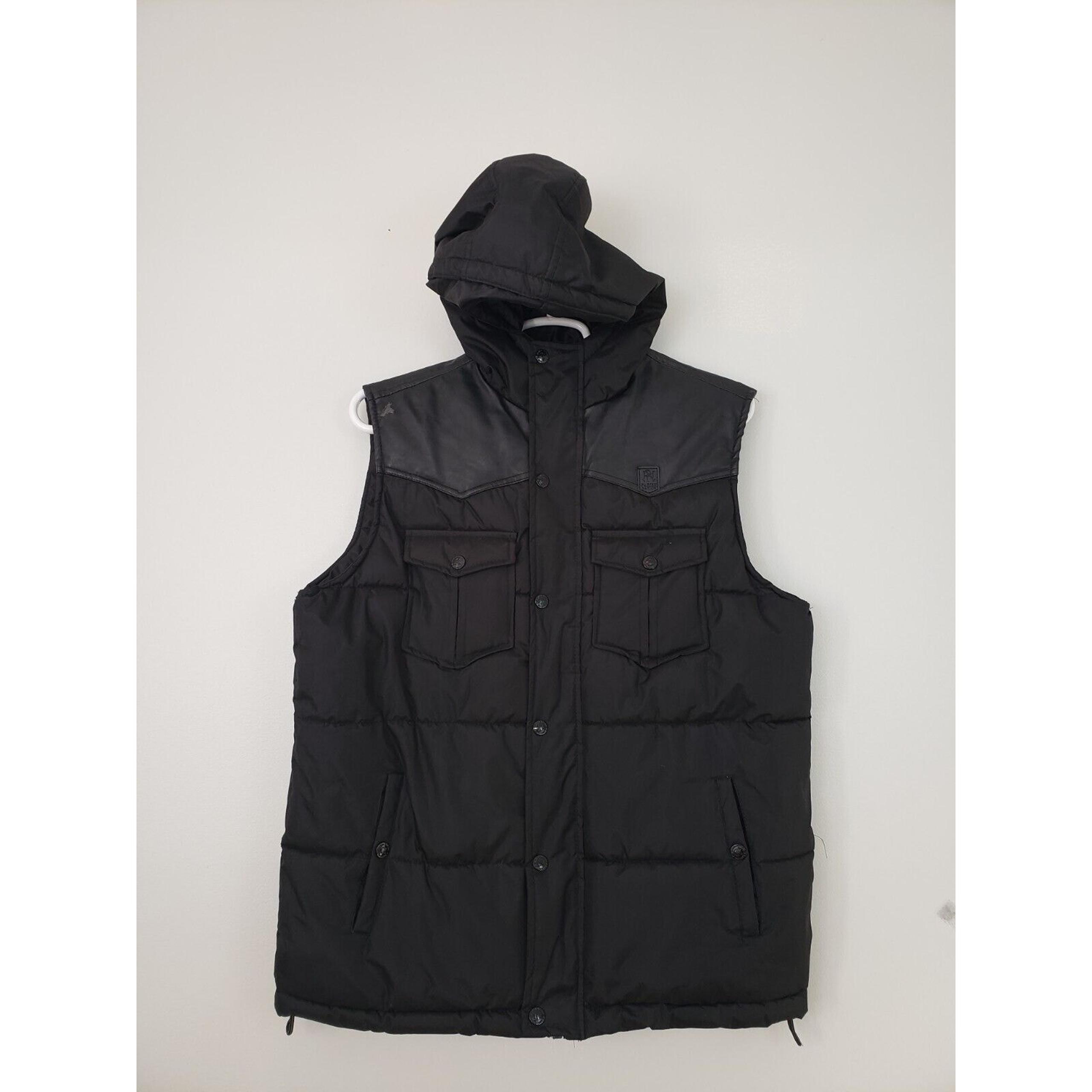 (N) Parish Nation Men's Jacket Size XL Black Puffer Winter Vest Snap Zip (Read)