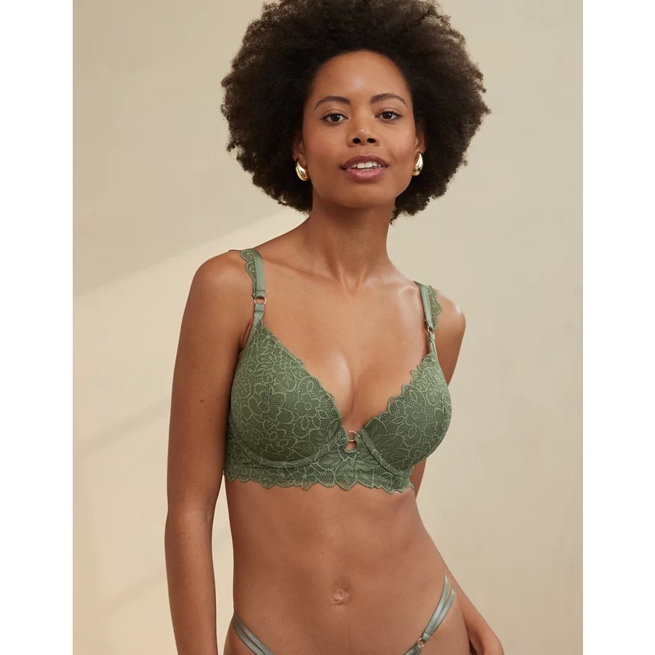 Aerie Women’s Show Off Summer Sparkle Lace Plunge Push Up Bra Size 34DD
