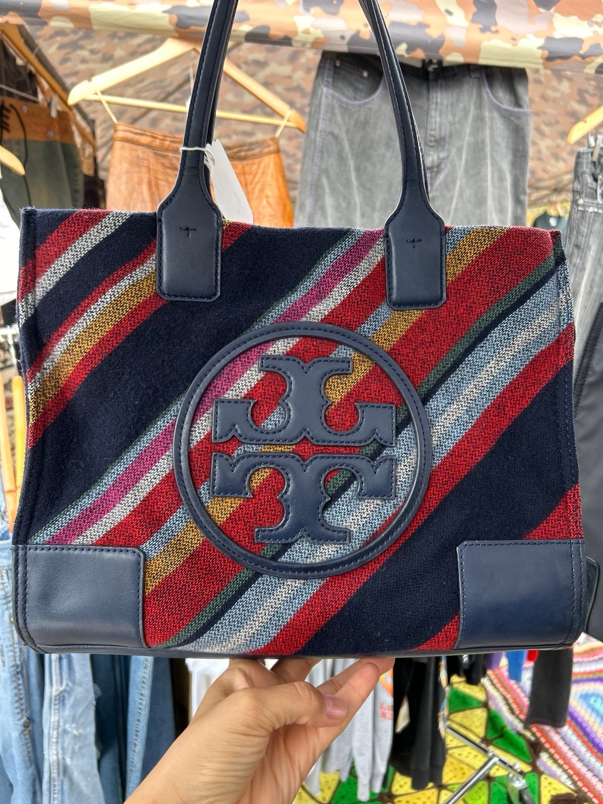 Tory Burch Ella tote wool strip small
