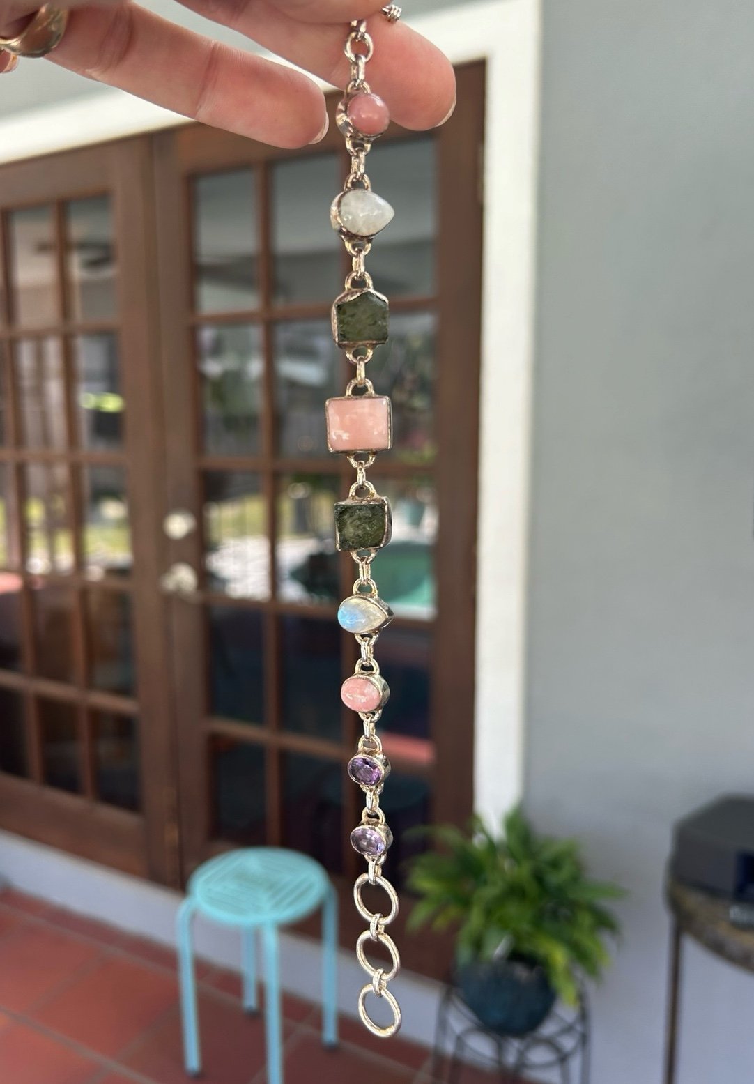 Sterling Moldavite, Moonstone, Amethyst and Pink Opal bracelet*CUSTOM!
