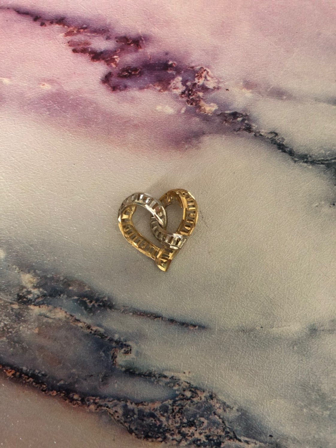 Duo toned heart pendant 10k
