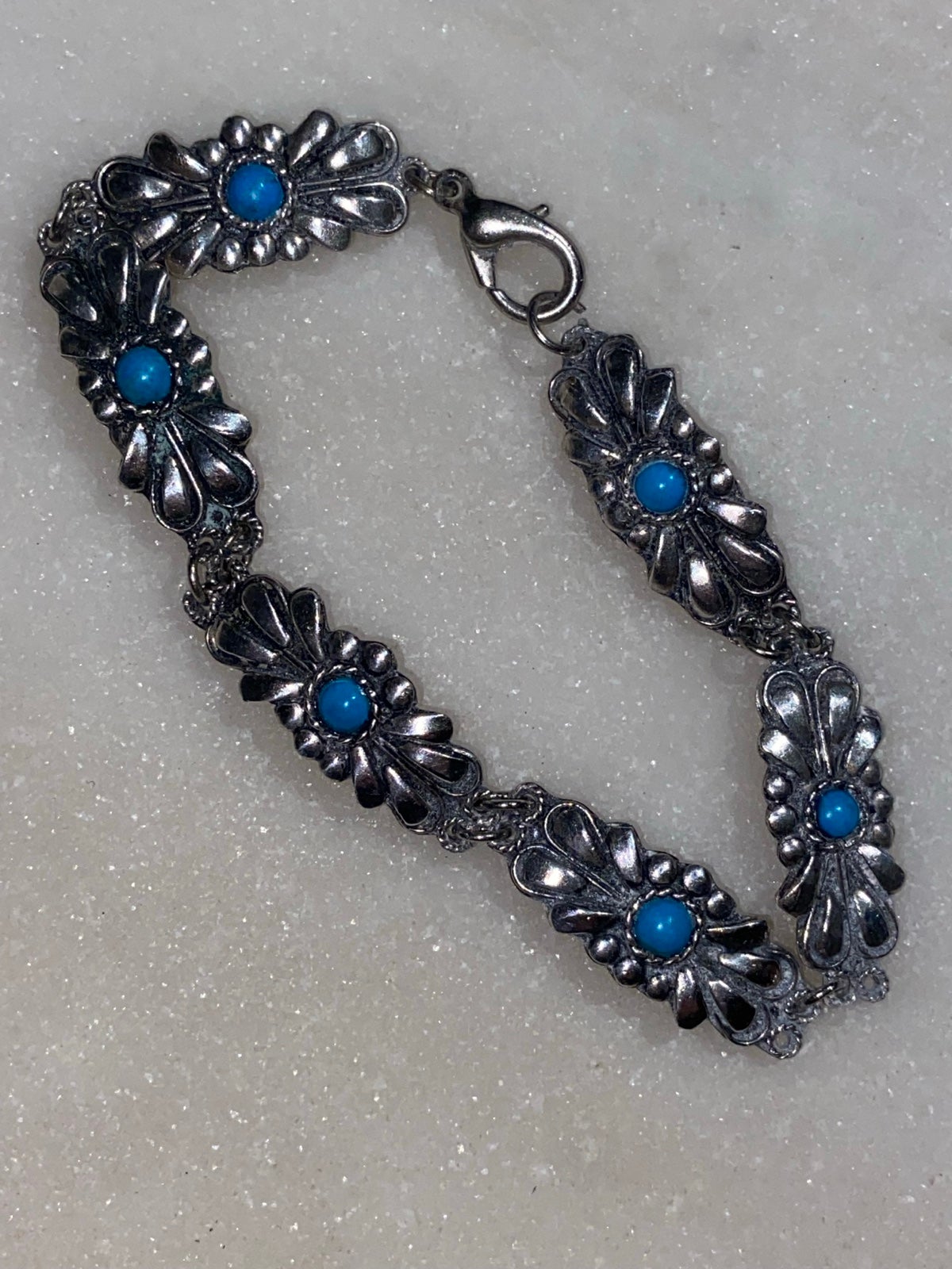 Blue Turquoise Sterling Link Bracelet