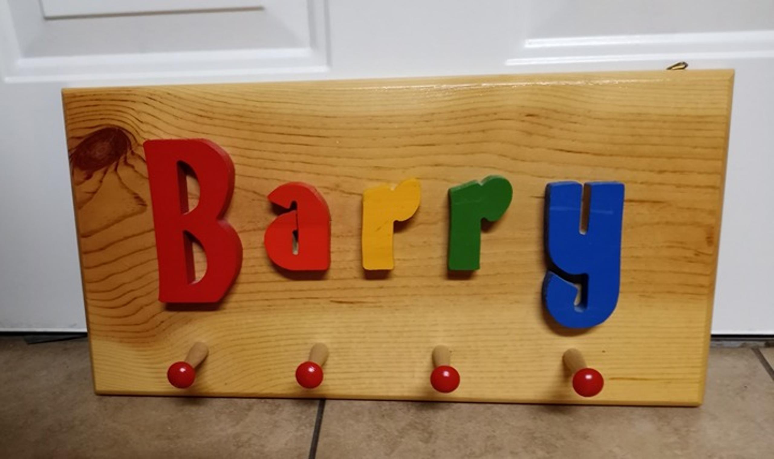 Size 18X9 Wooden Colorful Personalized Children's  "Barry"  Plaque w/Pegs