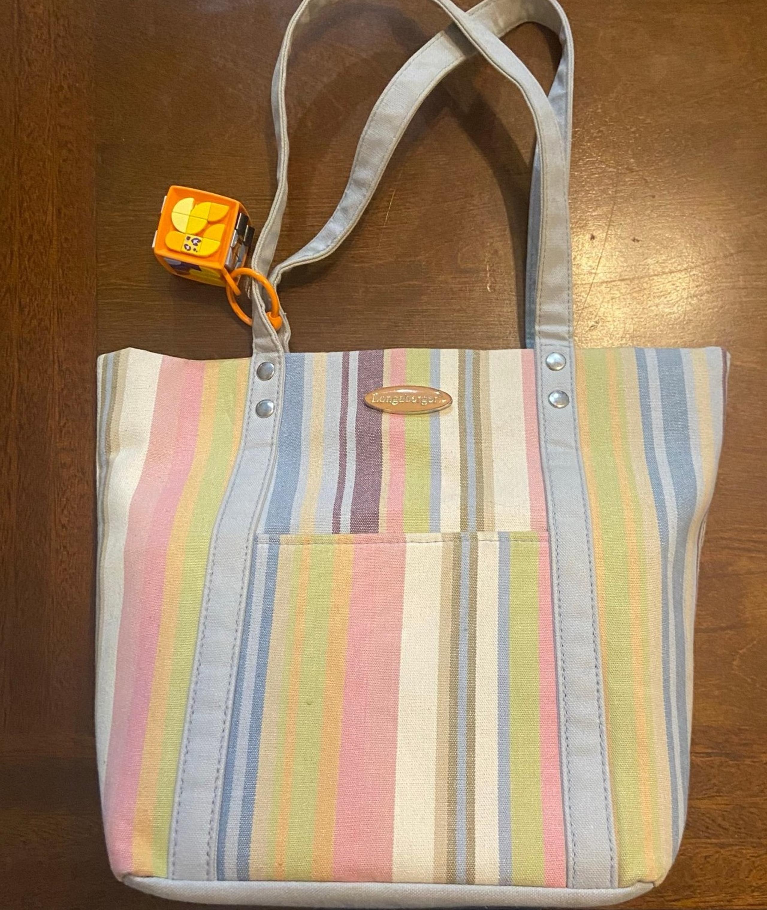 Longaberger Homestead Tote/Bag Small Purse Multi-colored Striped Pastel Colors