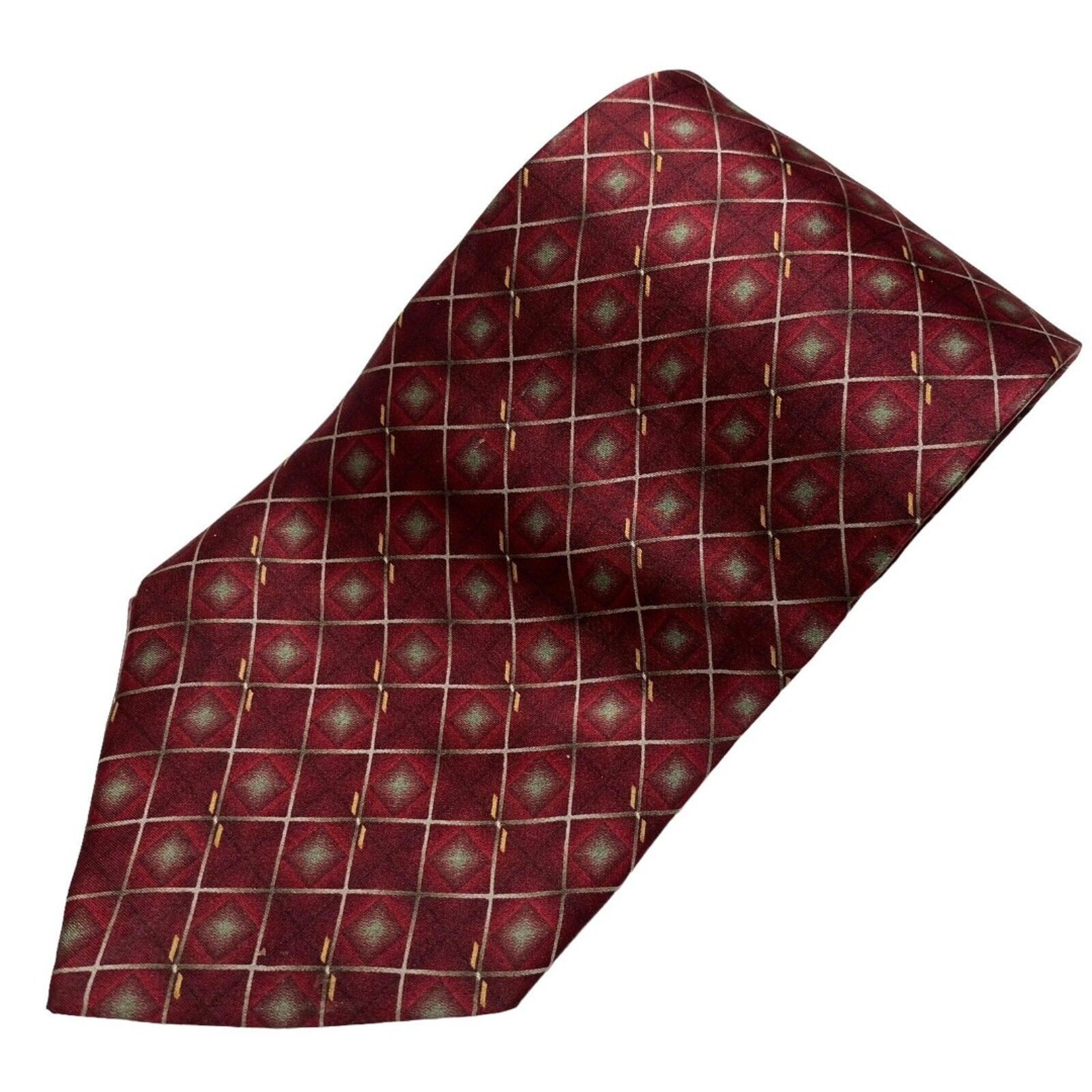 Bill Blass Tie Men's Necktie Silk Maroon Geometric Gray Gold Classic Office