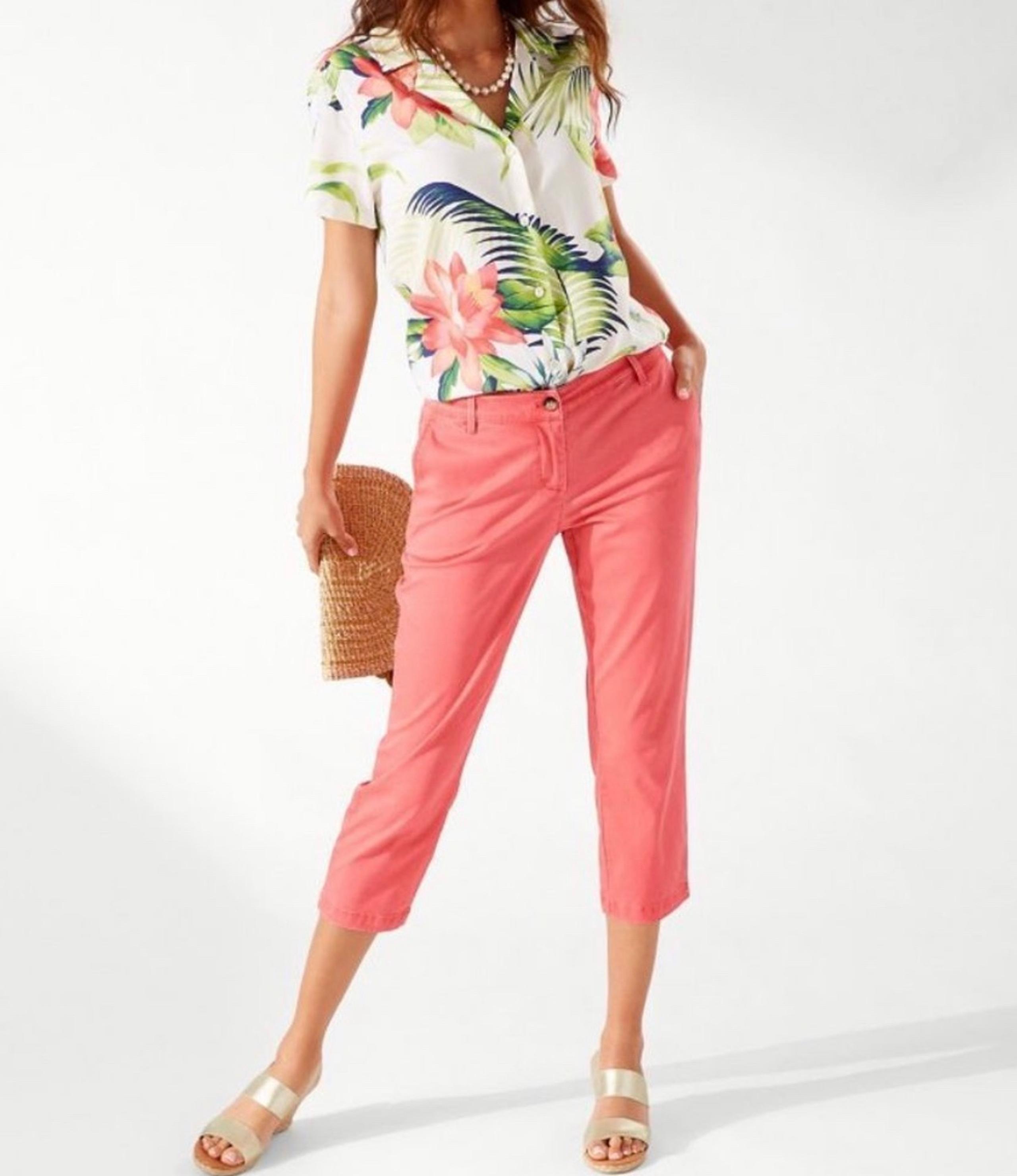 Tommy Bahamas Women’s Sz6 Coral/Pink Boracay Cropped Chino Pants Stretch Zip Fly