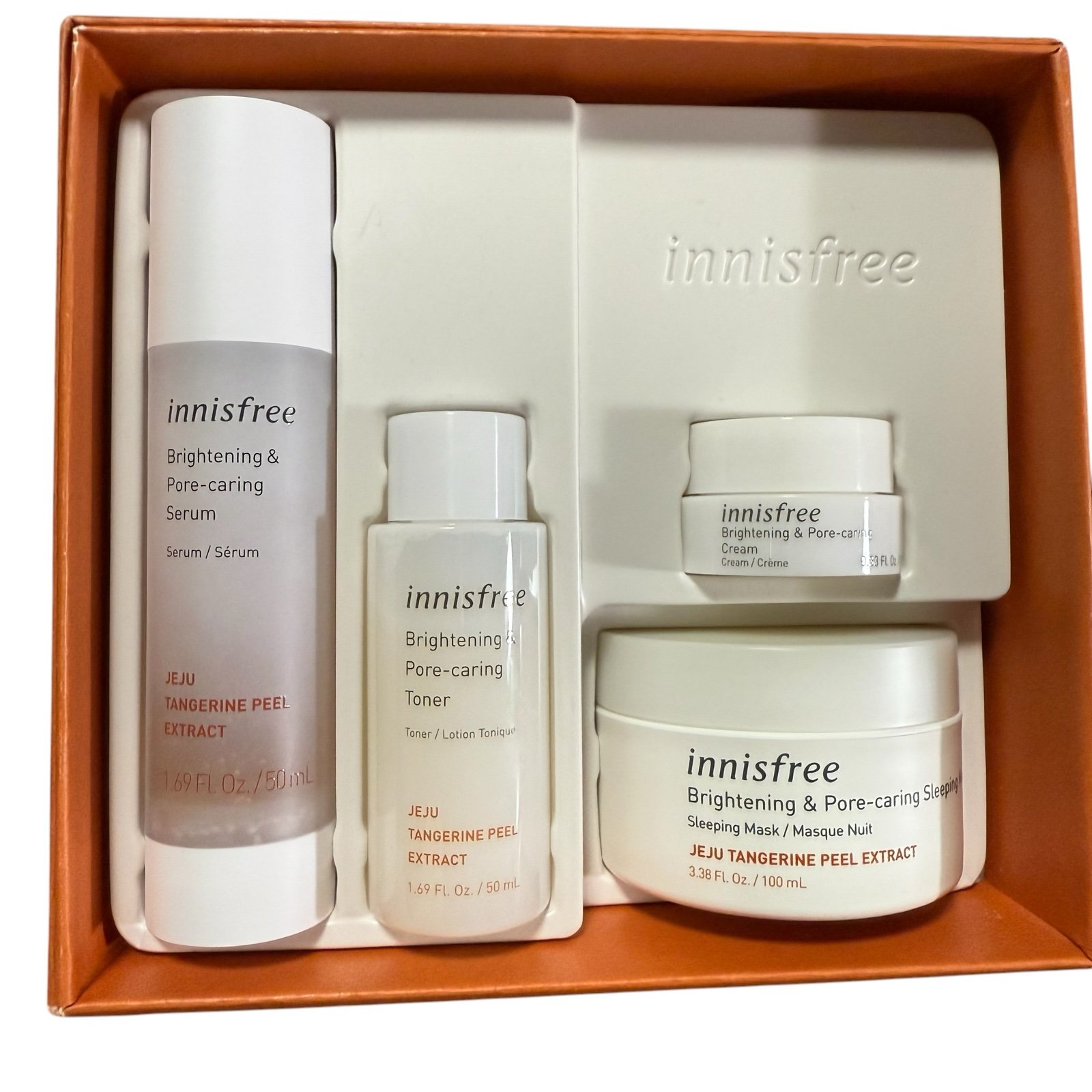 Innisfree Brightening & Pore Caring Kit JEJU tangerine peel Extract serum, toner