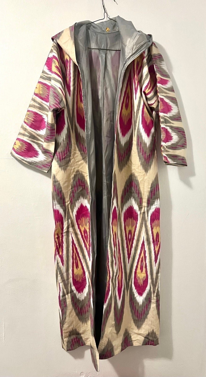 Cardigan with hood Handmade vintage natural Silk XL Silk lining Side pockets