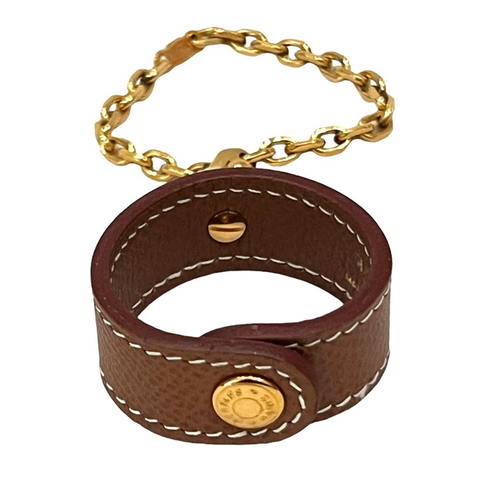 HERMES Brown Leather & Gold Hardware Glove Holder Keyring #1151