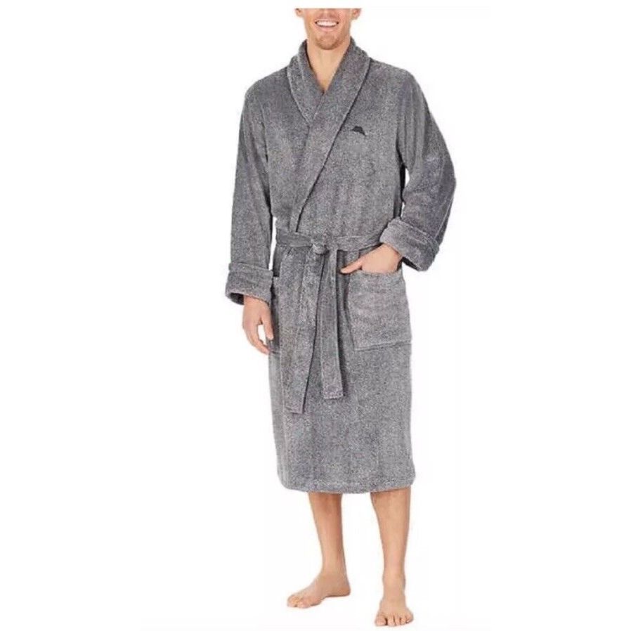 NWT Tommy Bahama Men's Sz L XL Island Sleepwear Fleece Plush Robe Gray