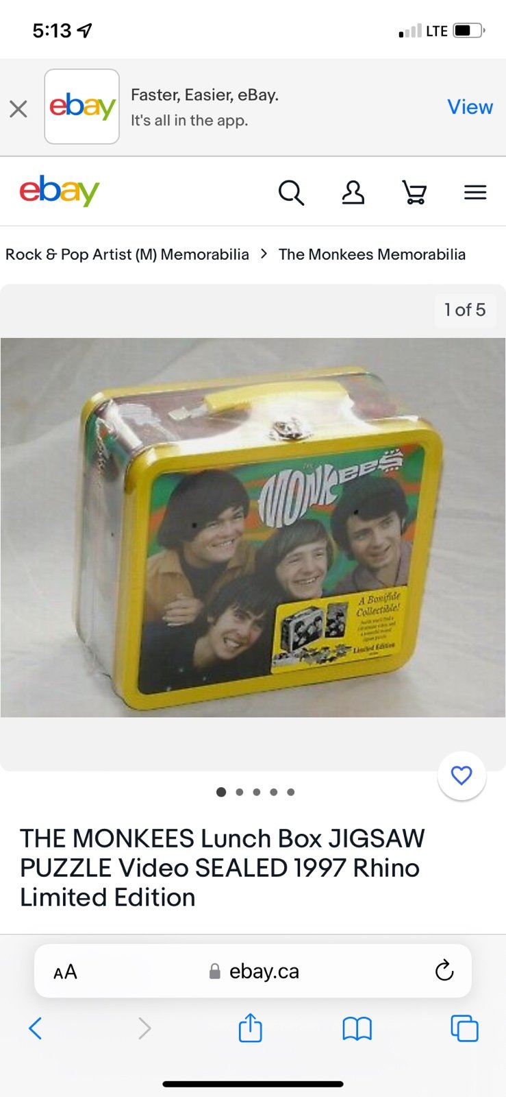 Monkees lunch box with puzzle and video