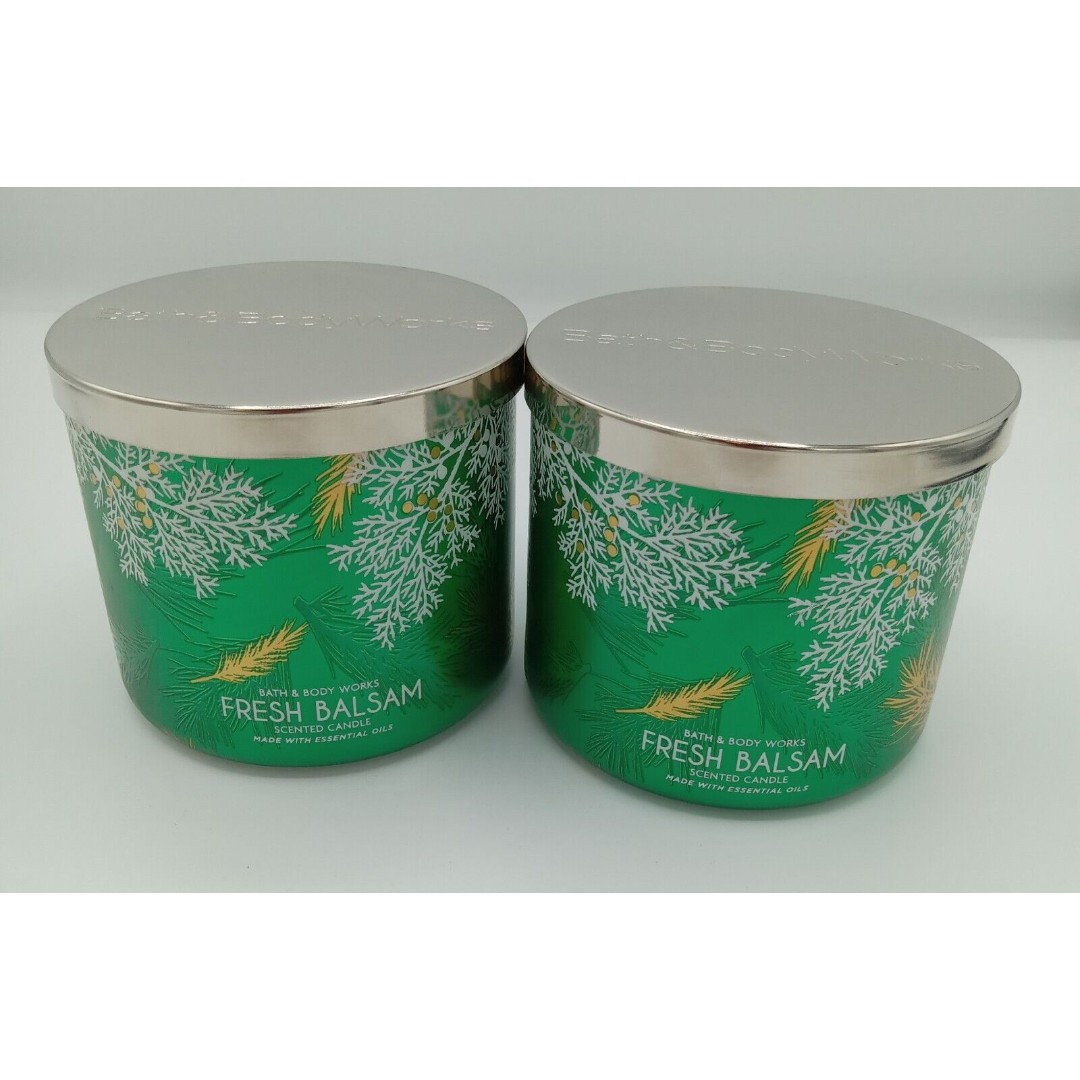 Lot Of 2 Bath & Body Works Fresh Balsam 3 Wick Scented Candle 14.5oz