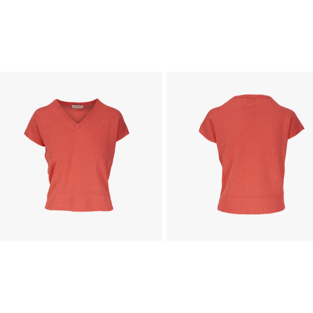 Kinross 100% Linen Quiet Luxury Coral Short Cap Sleeve V-Neck Summer Sweater XL