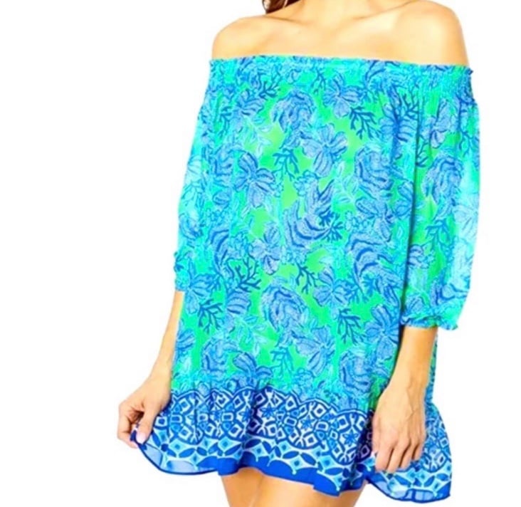 Lilly Pulitzer Maribeth Cabana Green Keepin It Reel Engineered Swim Cover-Up