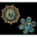 2 Vtg Coro Brooch Pins Deep Blue And Light Blue Stones Filigree Floral Gold Tone