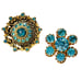 2 Vtg Coro Brooch Pins Deep Blue And Light Blue Stones Filigree Floral Gold Tone