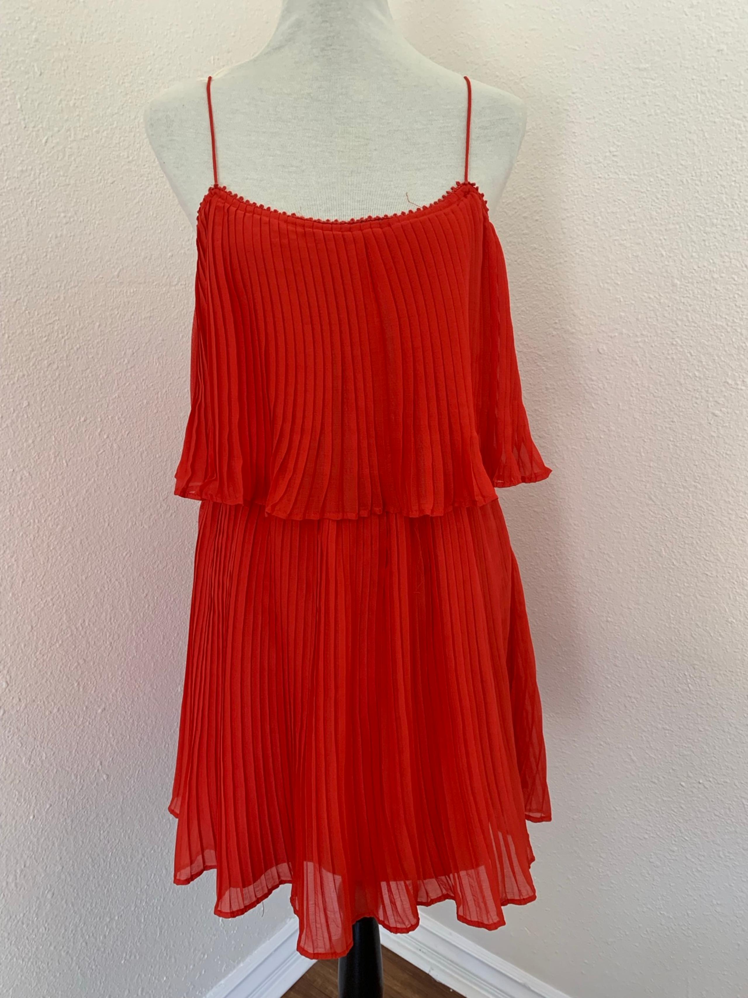 ZARA Women’s Red Pleated Layered Spaghetti Strap Short Summer Party Dress Sz L