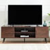 Mid Century Wooden TV Stand Entertainment Console with Open Shelving 2 Cabinets