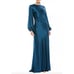 MAC DUGGAL Dress Size 16 Evening Gown Sequin Rhinestone Neckline Ocean Blue Puff