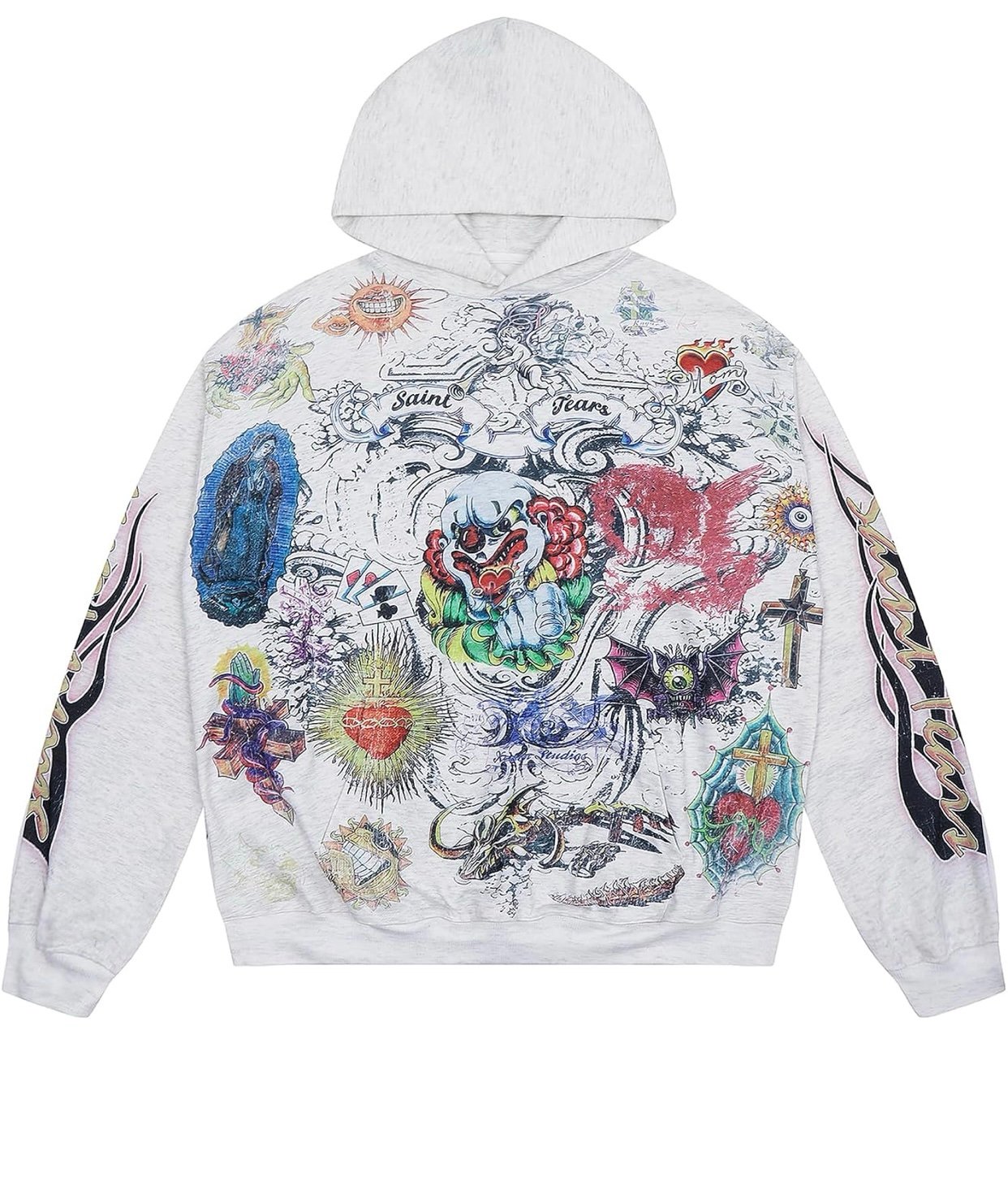Unisex SAINT Hip Hop Vintage Full Patterm High Printed Loose Hooded Hoodie