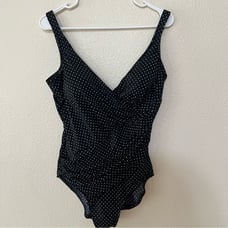 Miraclesuit 63488 black white polka dot one piece swimsuit 16 plus