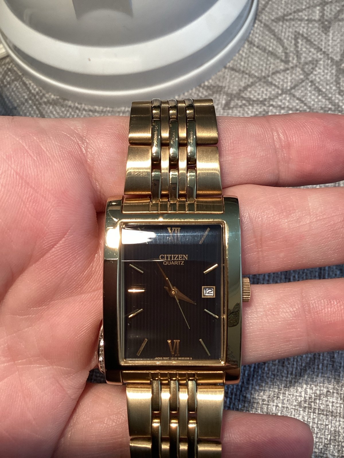 Citizens Men’s Watch Dark Blue Face and Gold Watch Band - New Battery