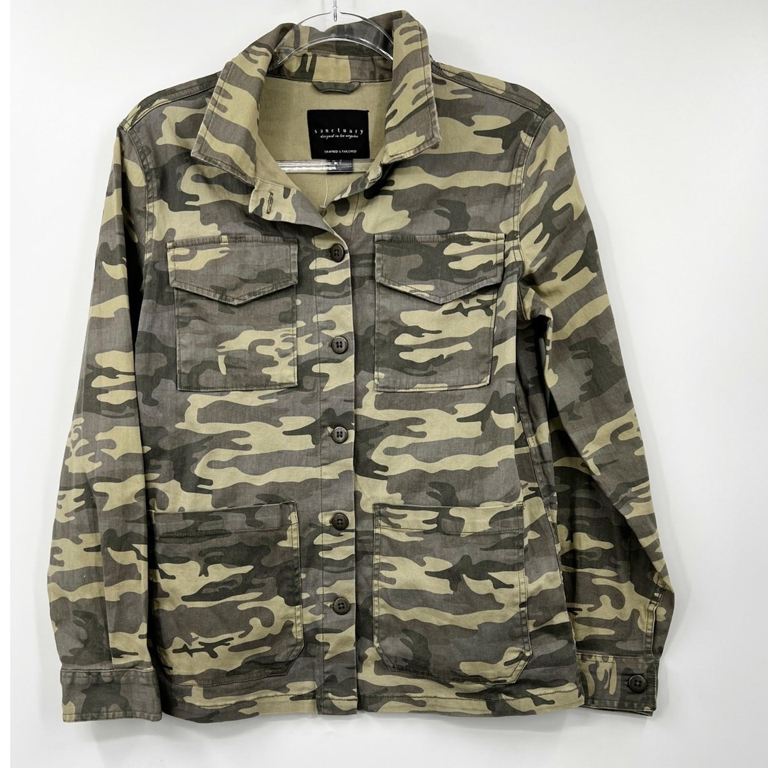 Sanctuary Jacket Womens Button Front Camo Shacket Military Olive Size S