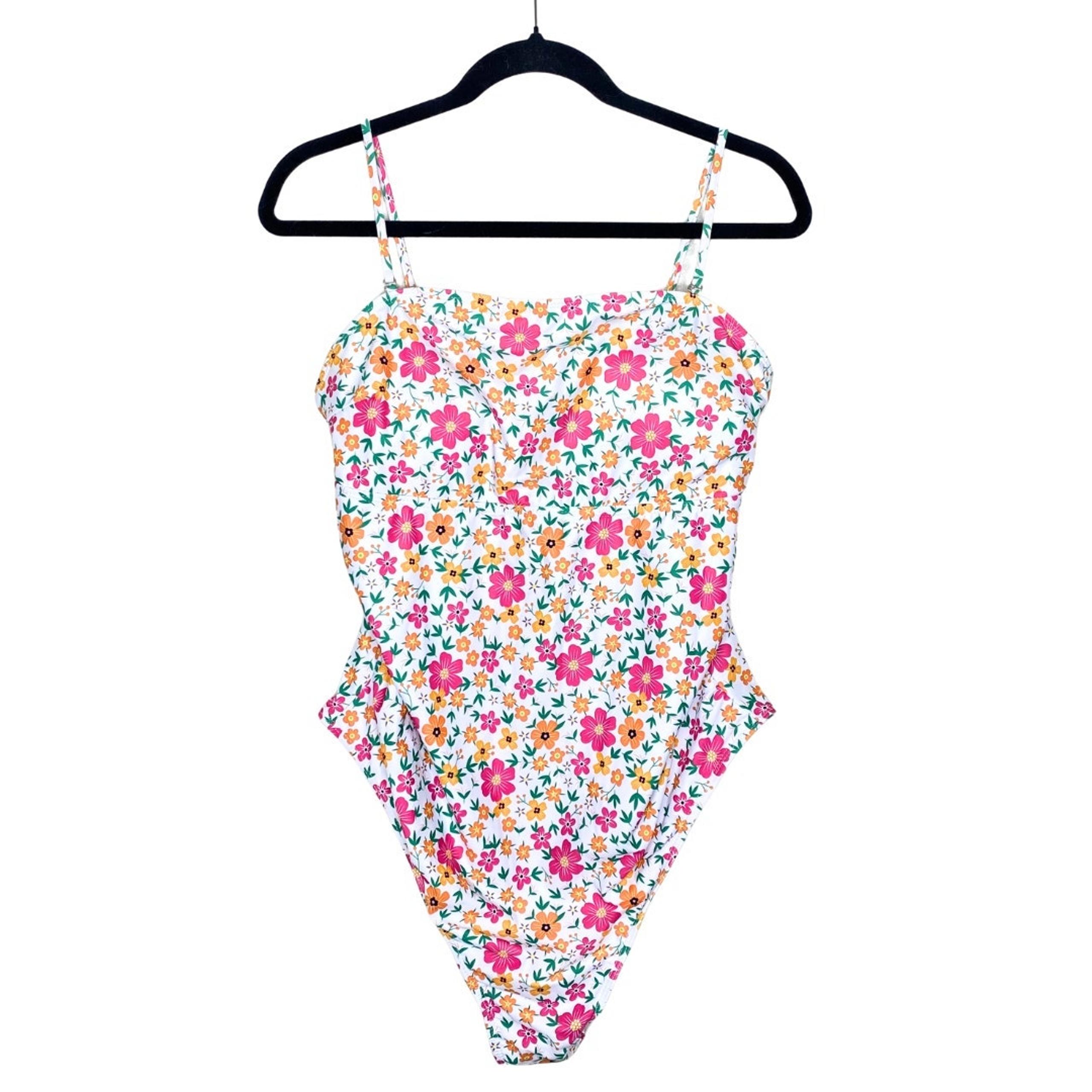 SHEIN Ditsy All Over Floral Print Padded One Piece Swimsuit XL Women's White