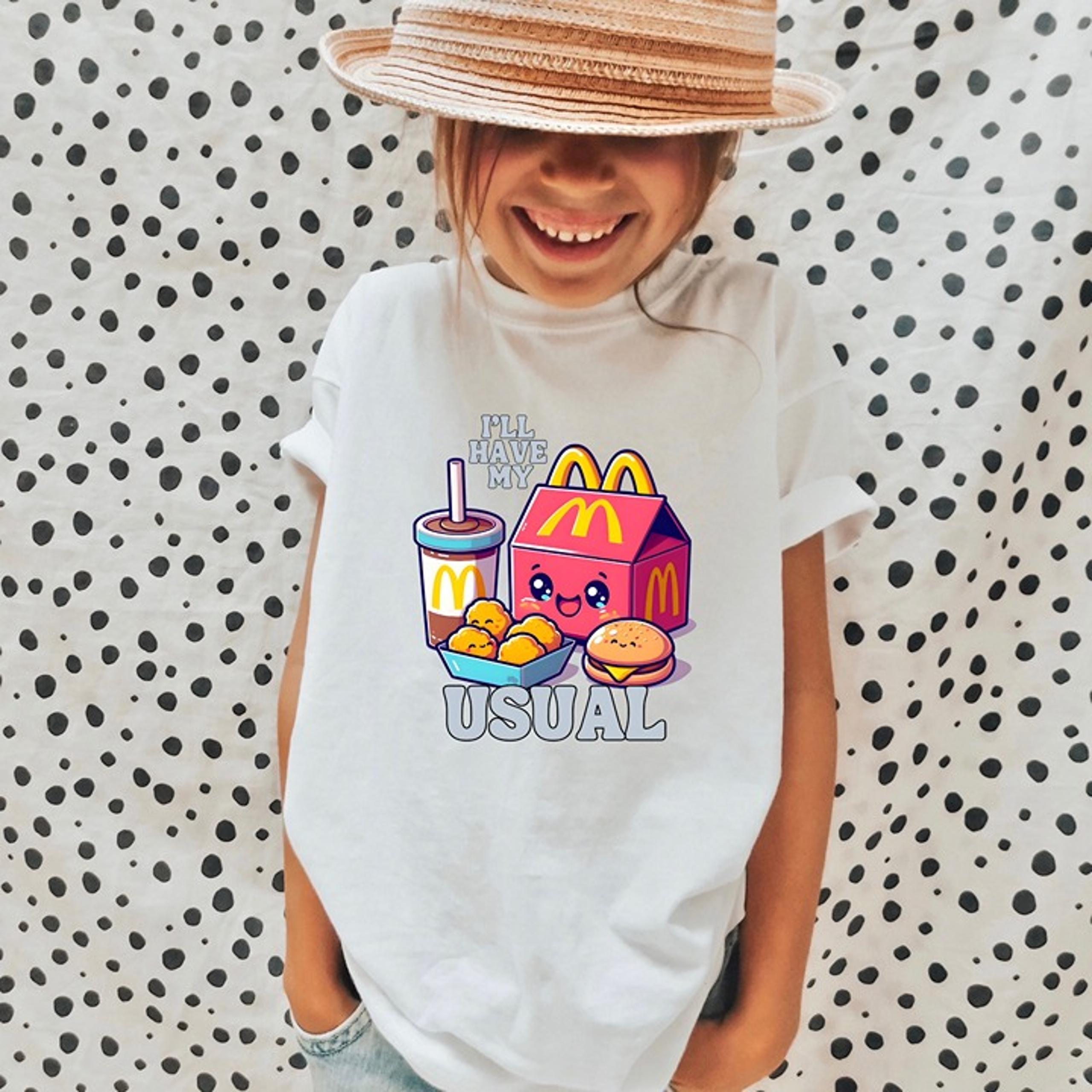 I will have my usual mcdonalds toddler t shirt, happy meal toddler t shirt