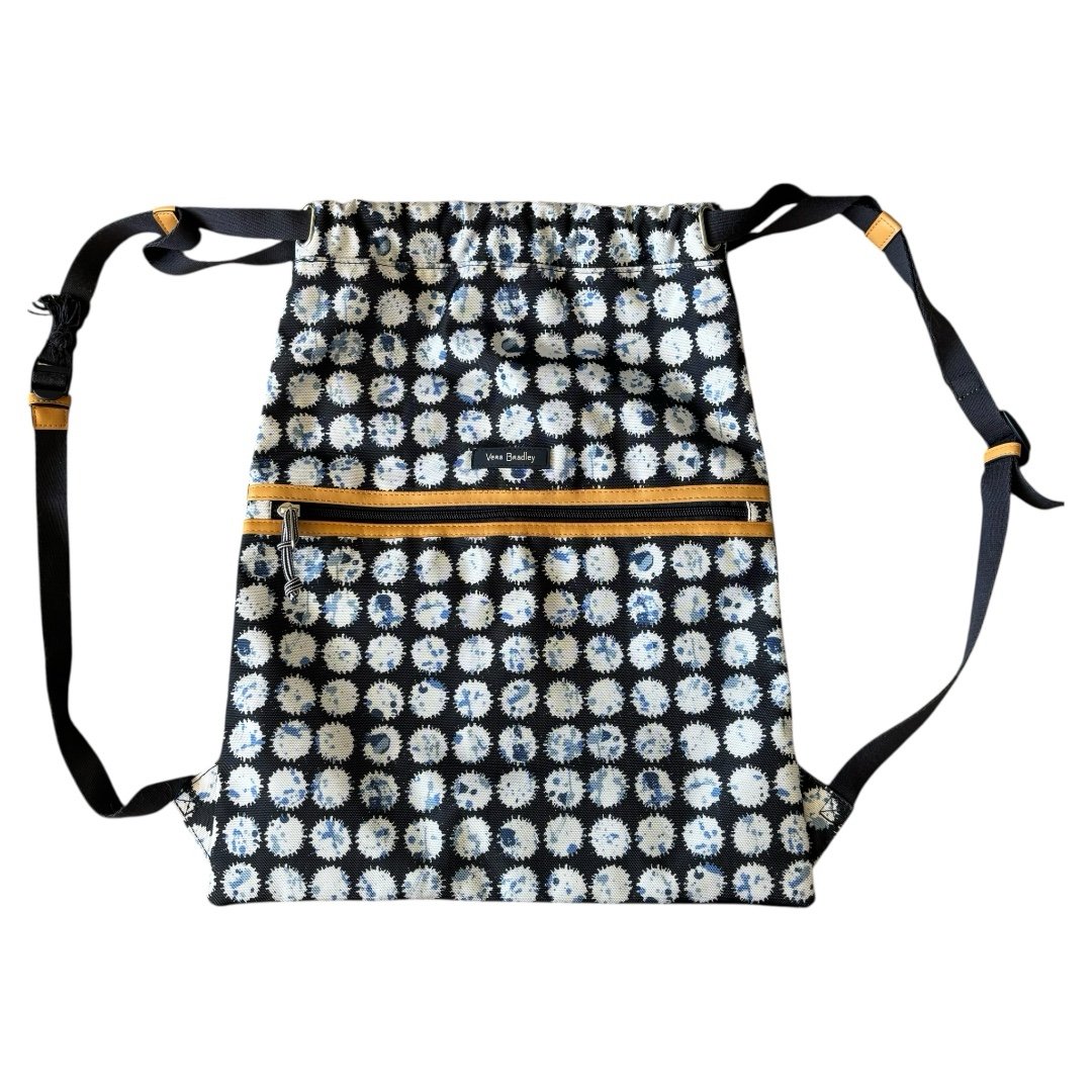 Vera Bradley Navy Blue and White Circle Pattern Drawstring Bag Backpack