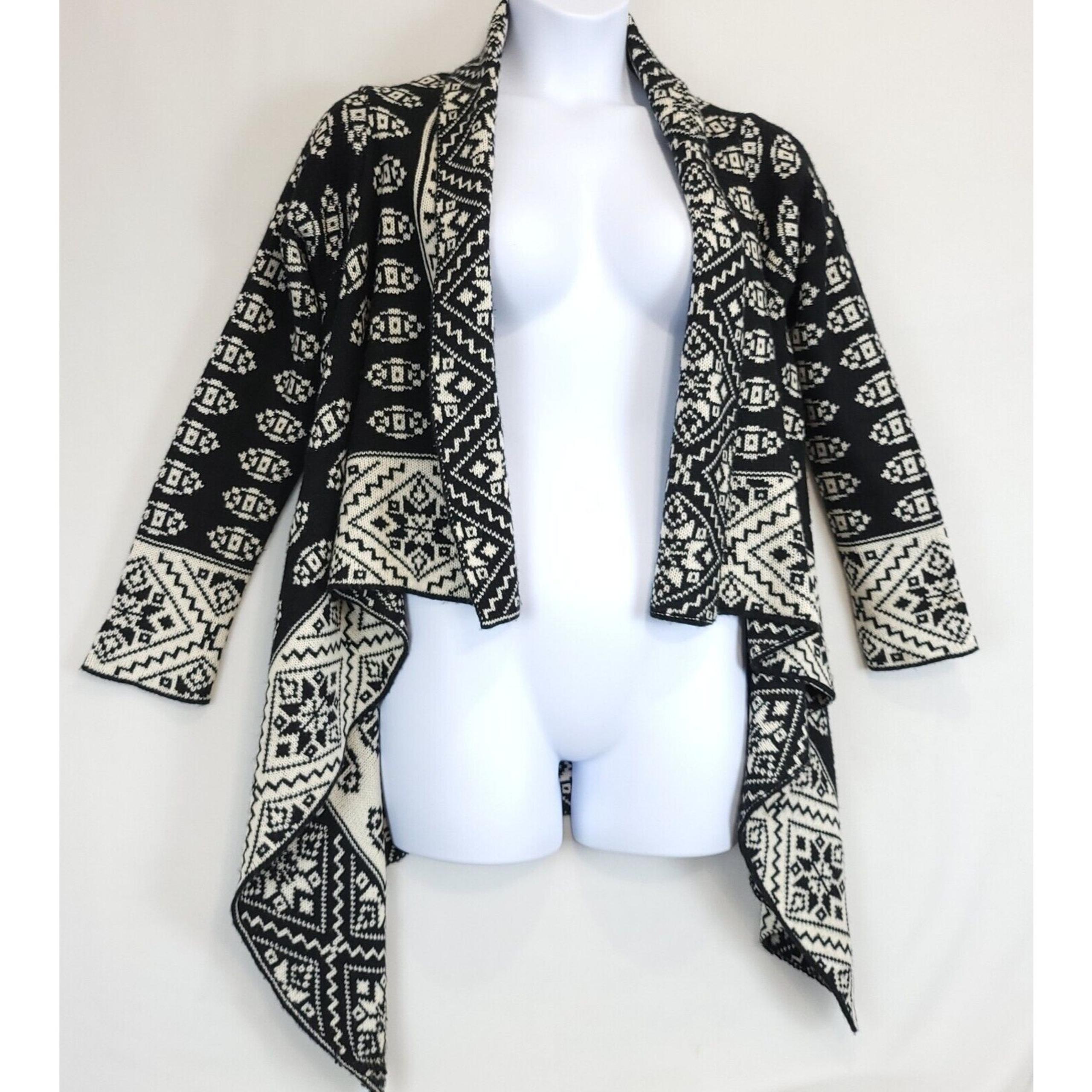Elodie Mohair Blend Aztec Print Waterfall Open Cardigan Women L Long Sleeve