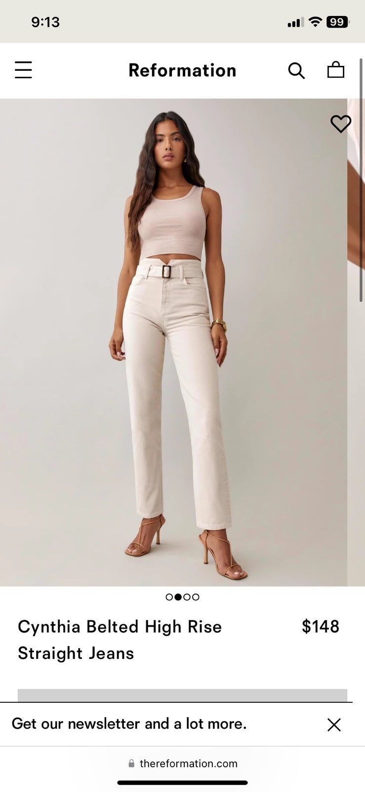 New Reformation Cynthia Belted High Rise Straight Jeans