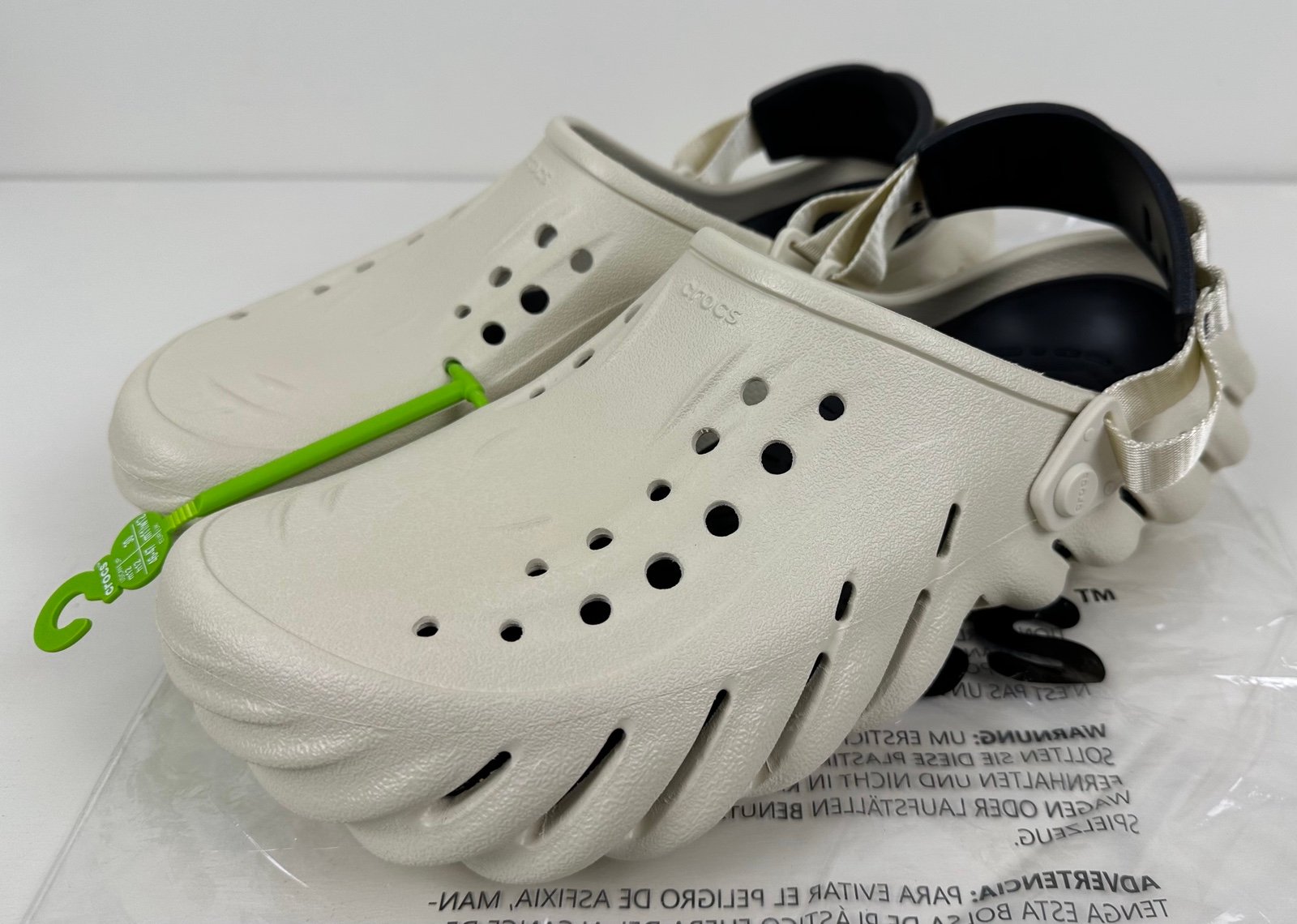 Crocs Echo Clog Bone/Black 207937-2YJ Men's Size 12 Shoes Sandals NEW NWT