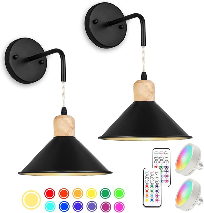 Battery Operated Wall Sconce, Vintage Black Wall Lights Fixture, Easy to Install