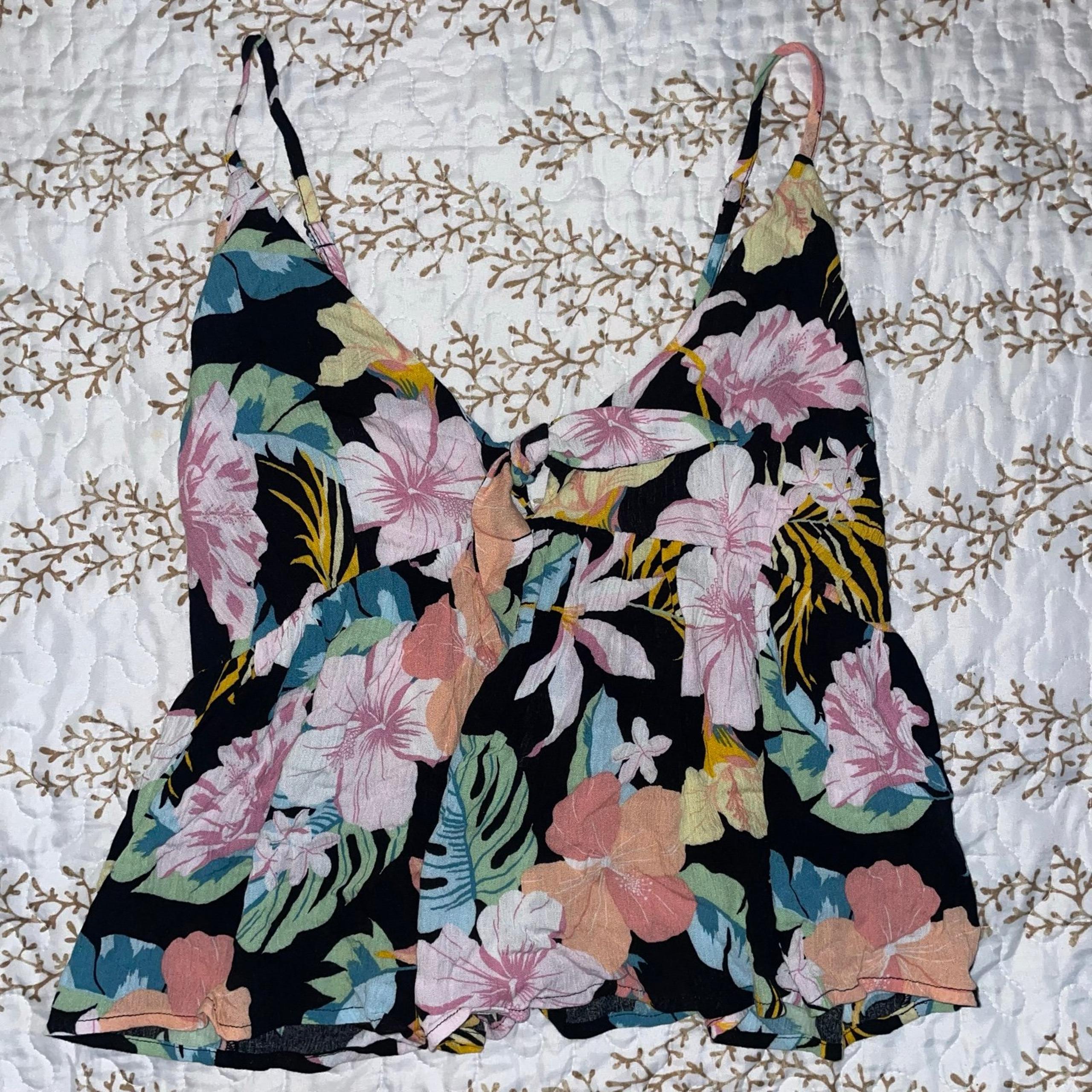 NWT Hurley Womens Baby Doll Tank Top Floral Tropical Hawaiian shirt Front Tie