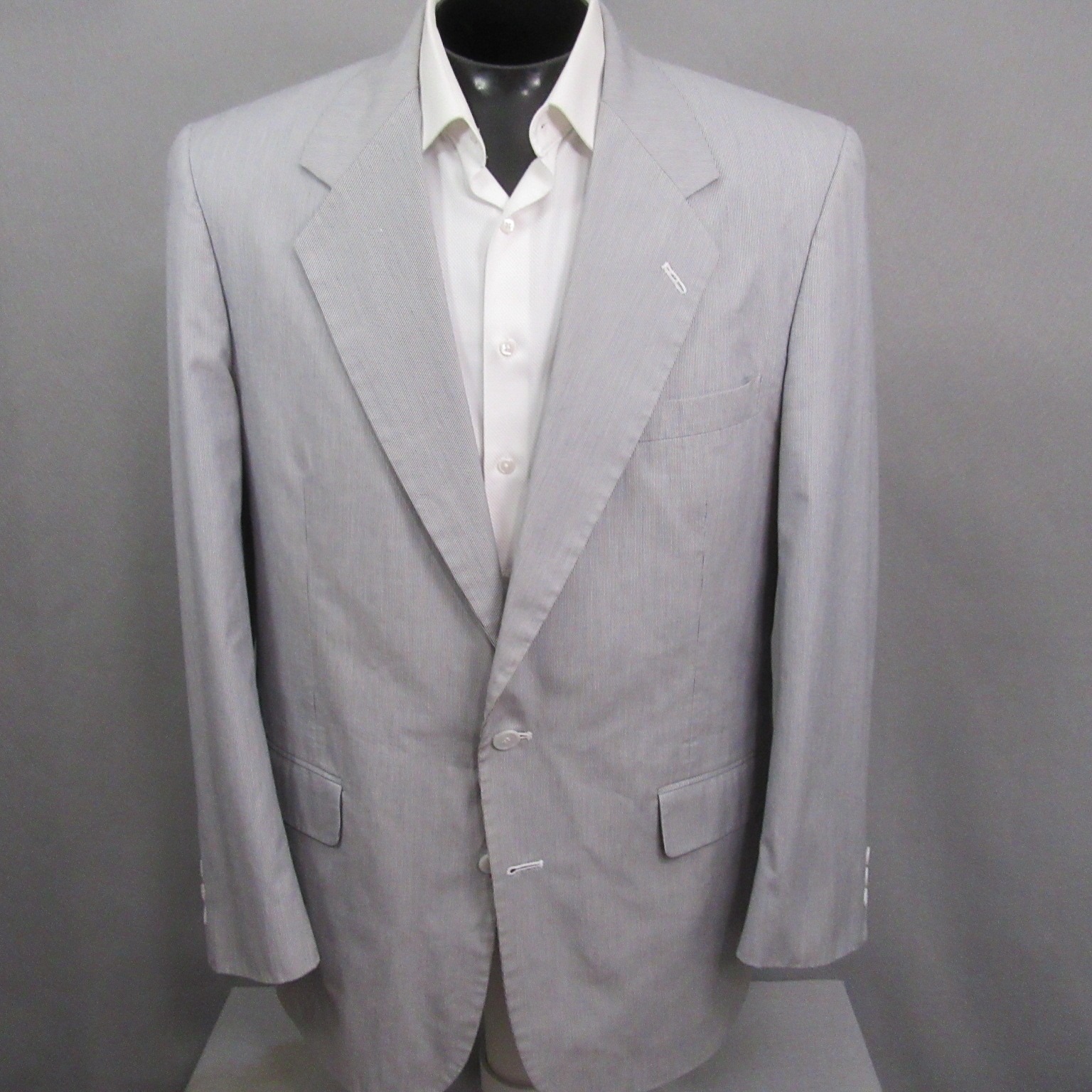 Hardy Amies Mens Sport Coat 44S Blue Pinstripe Single Vent Summer Light