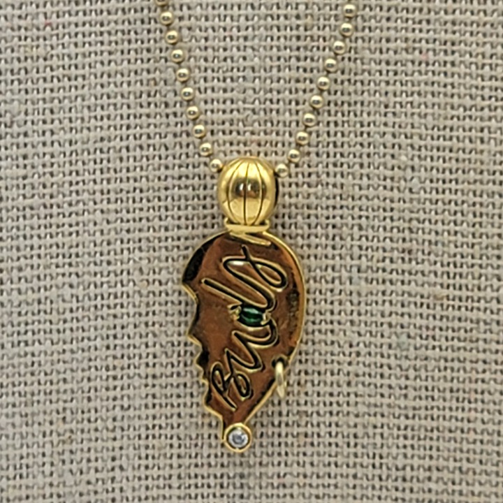 Gold Over Sterling Silver Green & White Topaz Face Silhouette Necklace 18 Inch