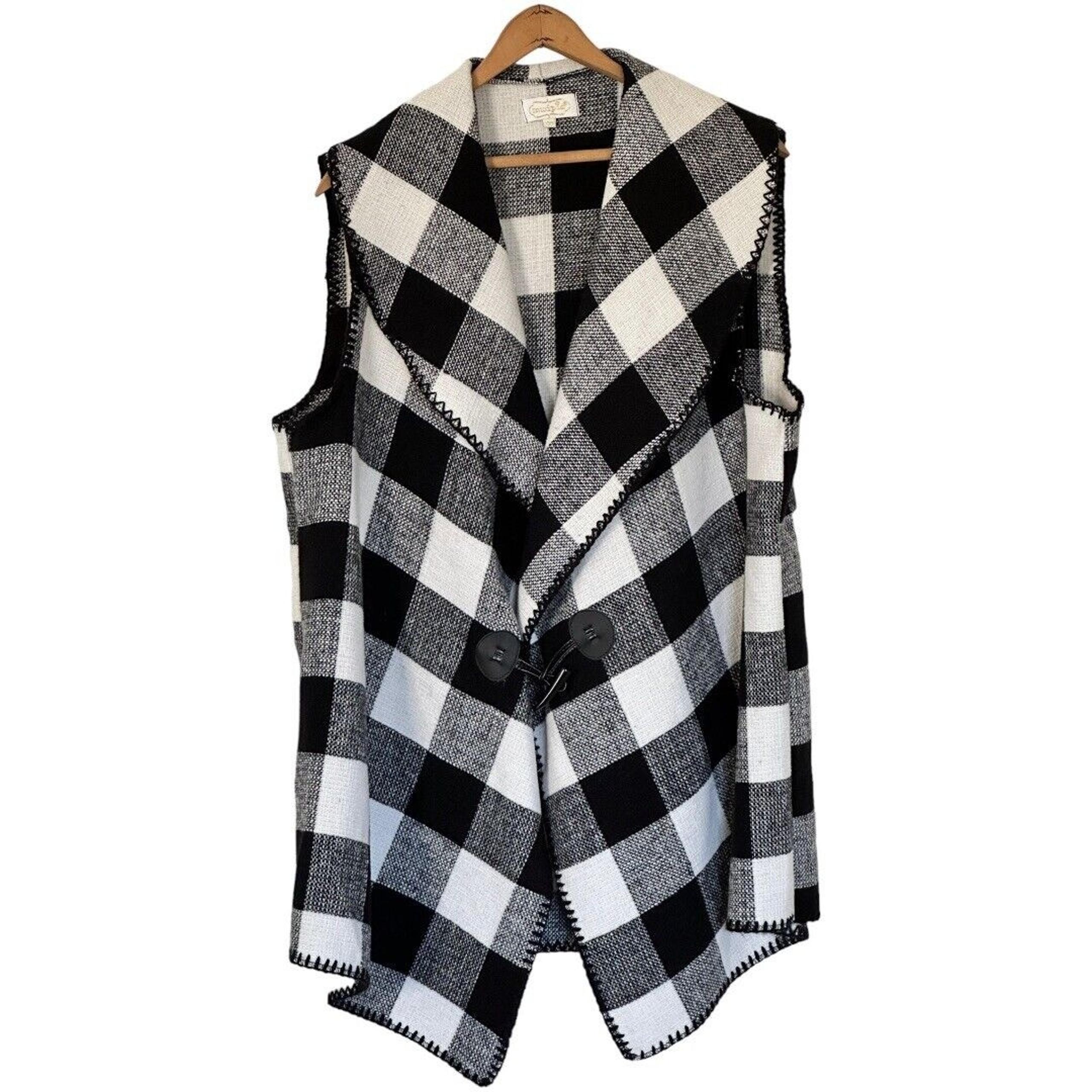 Mud Pie womens black plaid blanket vest one size fits most