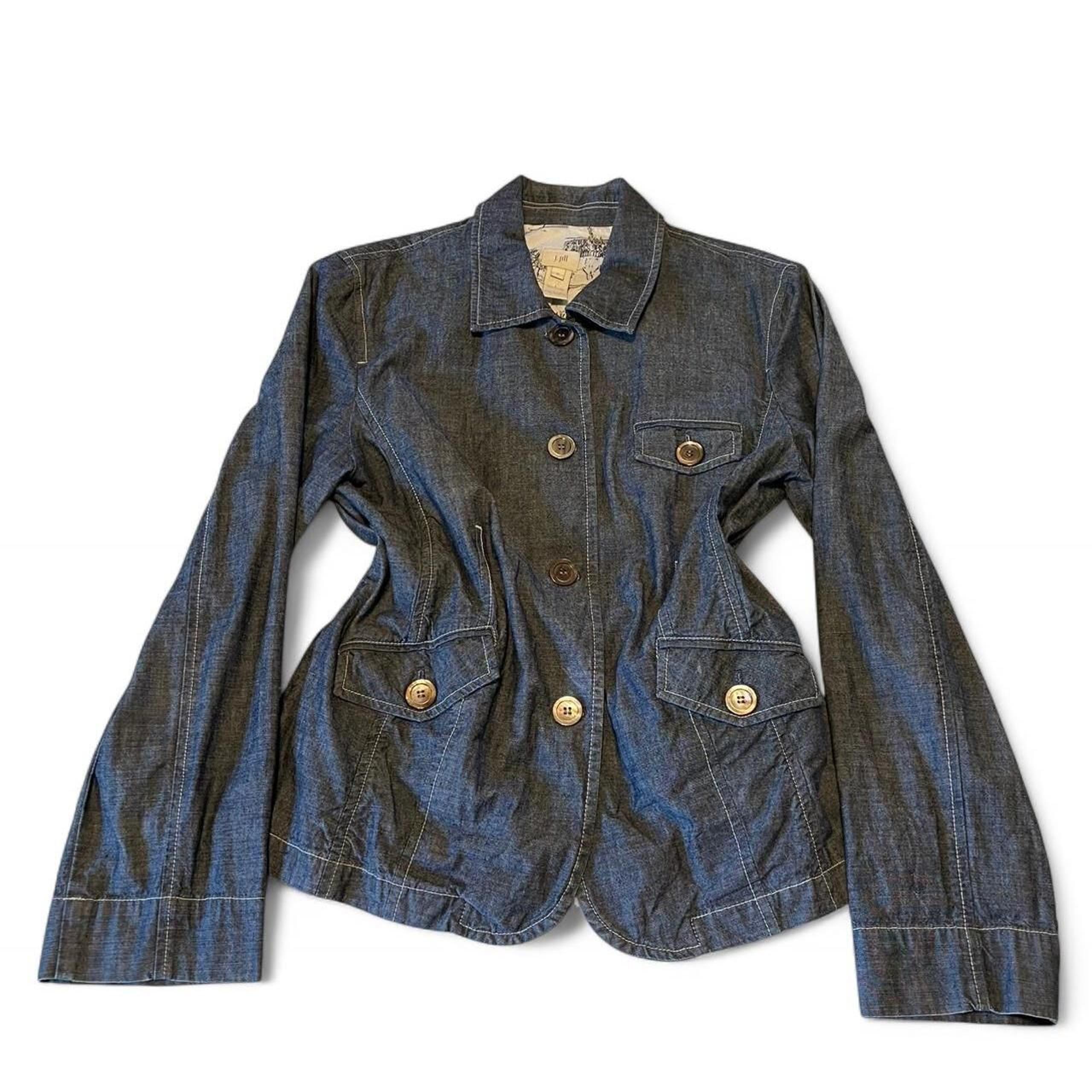 Women’s J.Jill Dark blue denim indie jacket with abalone buttons