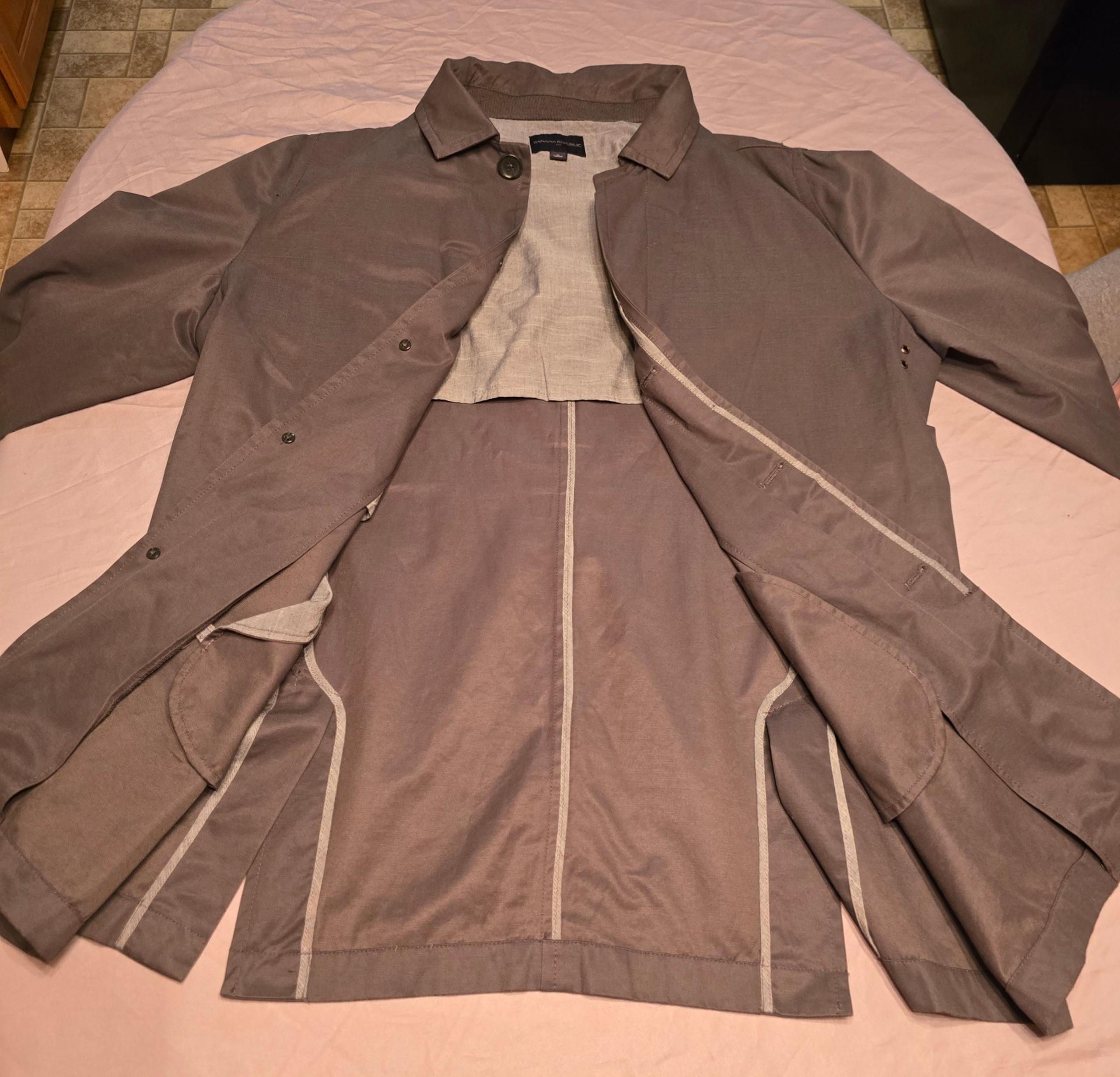 Banana Republic Mid Length Car Coat Charcoal Full Button Men's Sz XL EUC