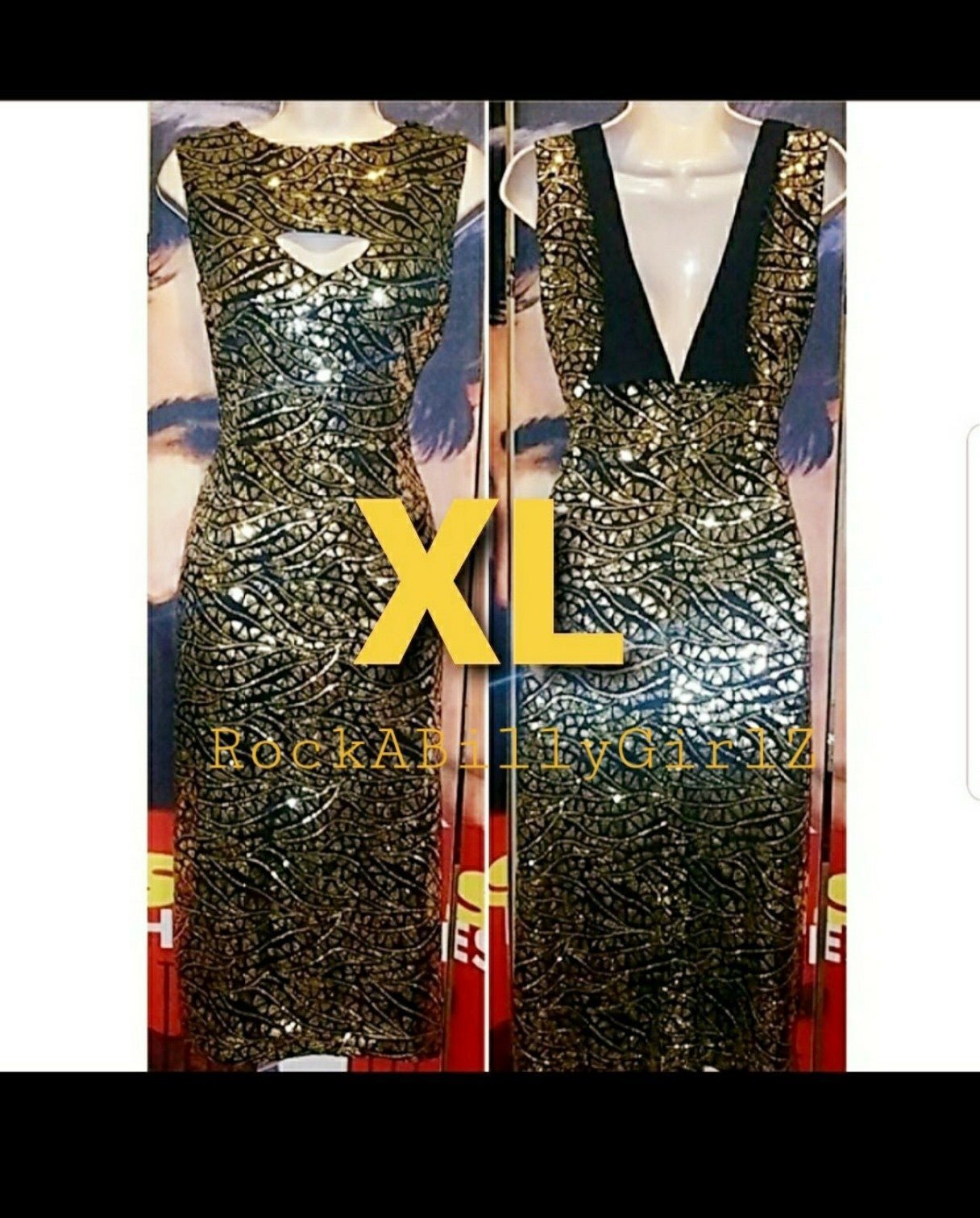 Tatyana Vintage Gold Digger Stunning Keyhole Sequin Pinup Backless Pencil Dress