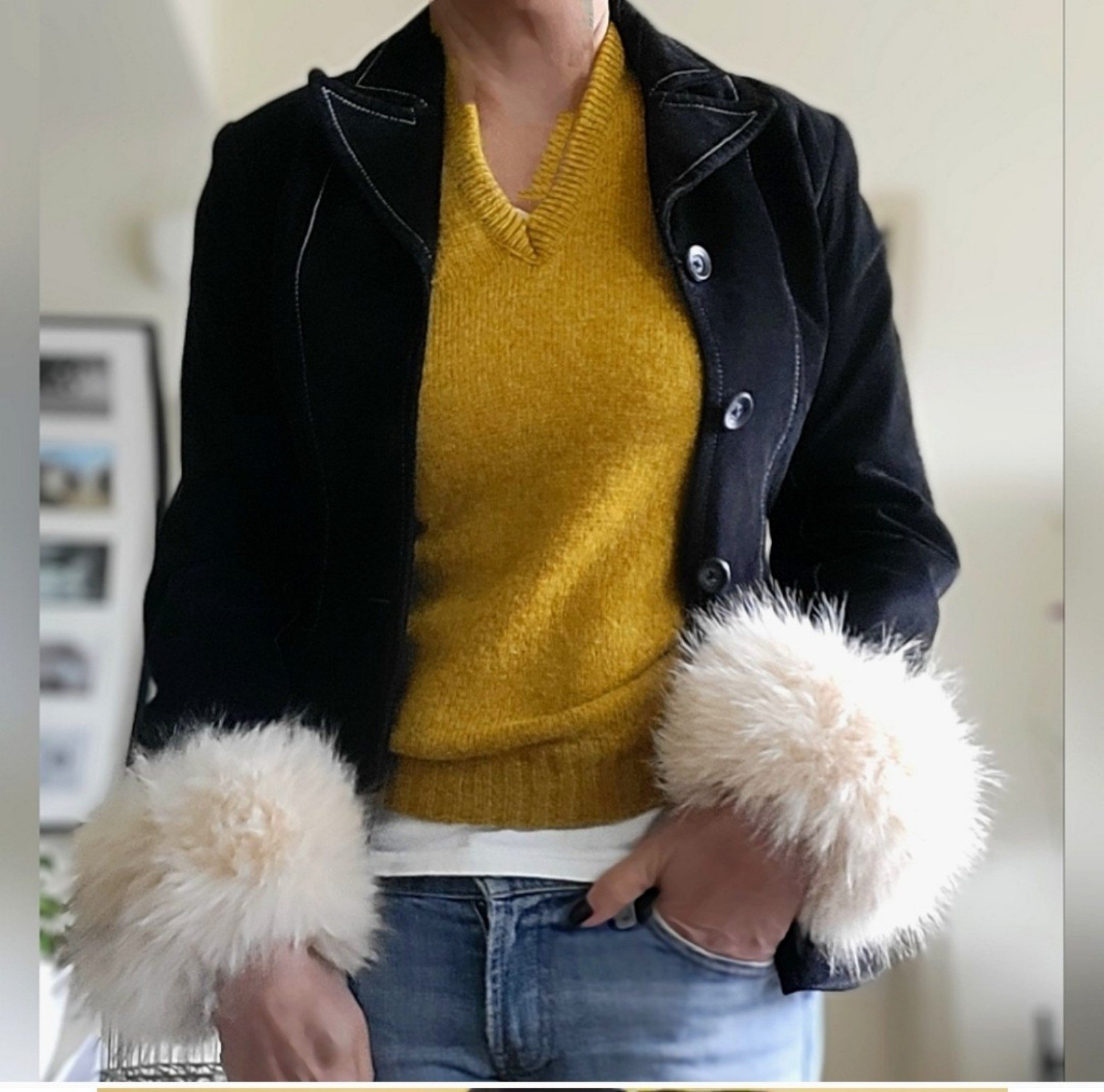 bp Suede Pennylane Blazer with Cream Faux Fur Cuffs