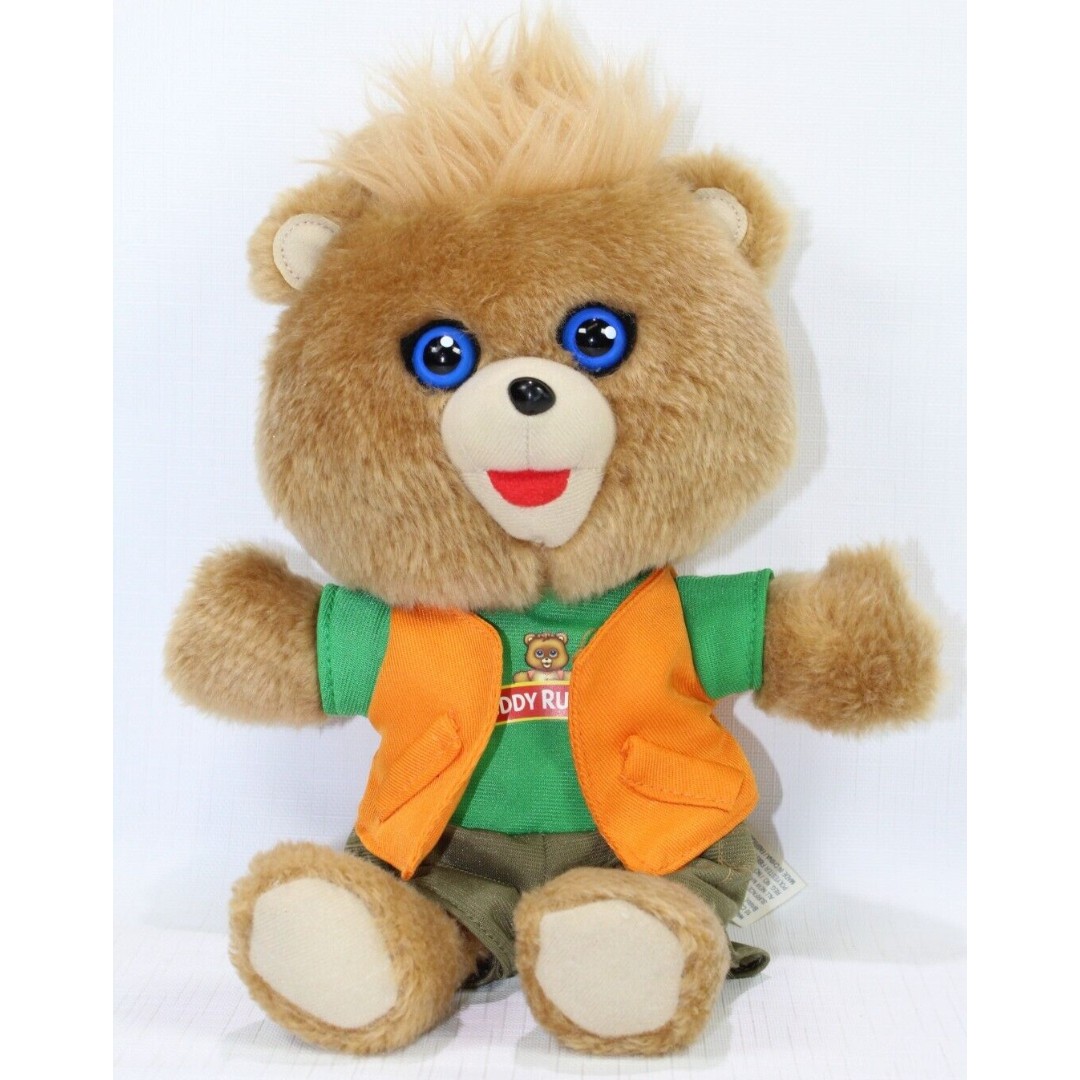 VTG Teddy Ruxpin Plush Brown Bear Talking Educational Toy 2018 Orange Vest Works