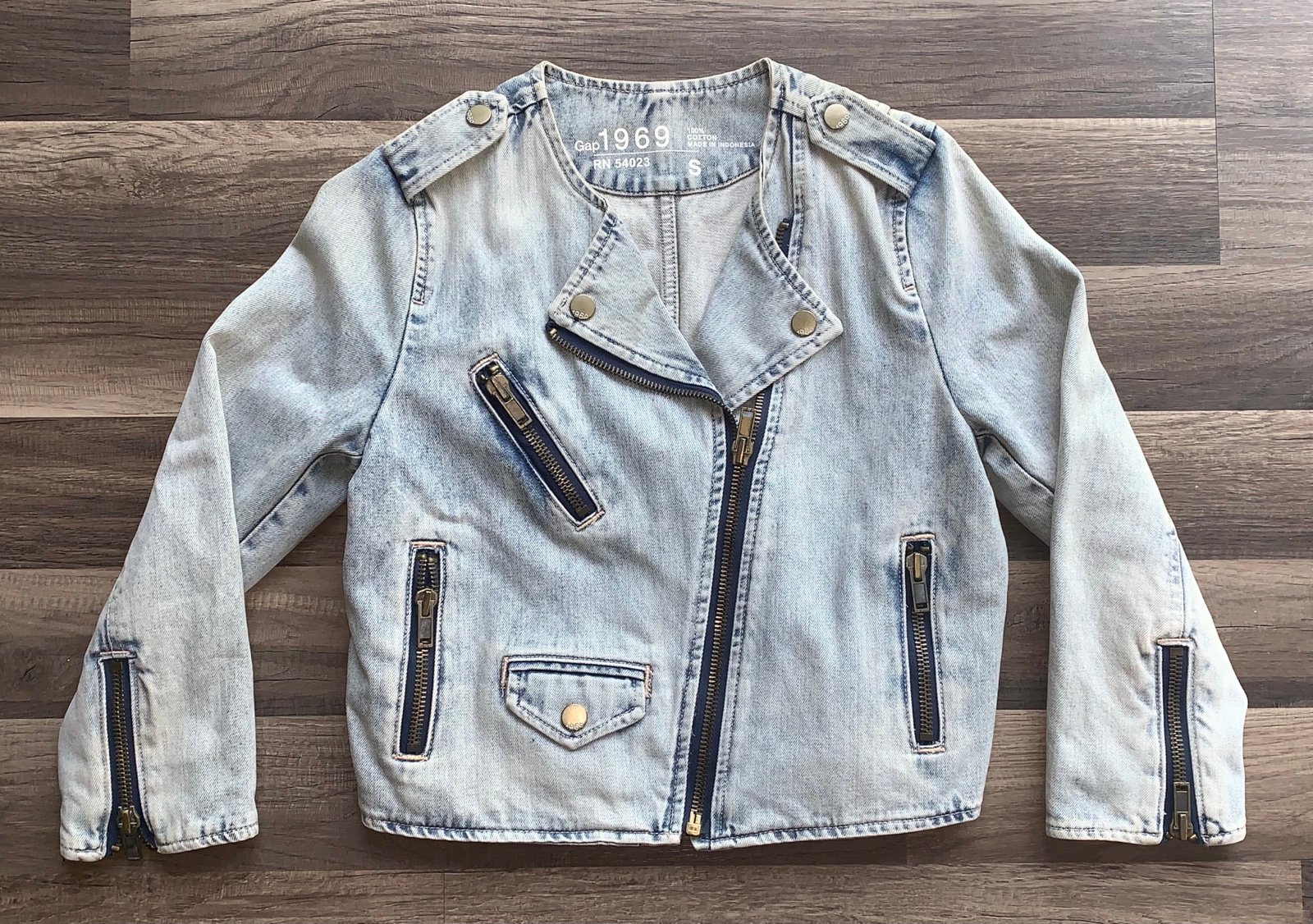 Vintage Womens Gap Denim Jean Jacket 1969 Size S Punk Biker Motorcycle Y2K