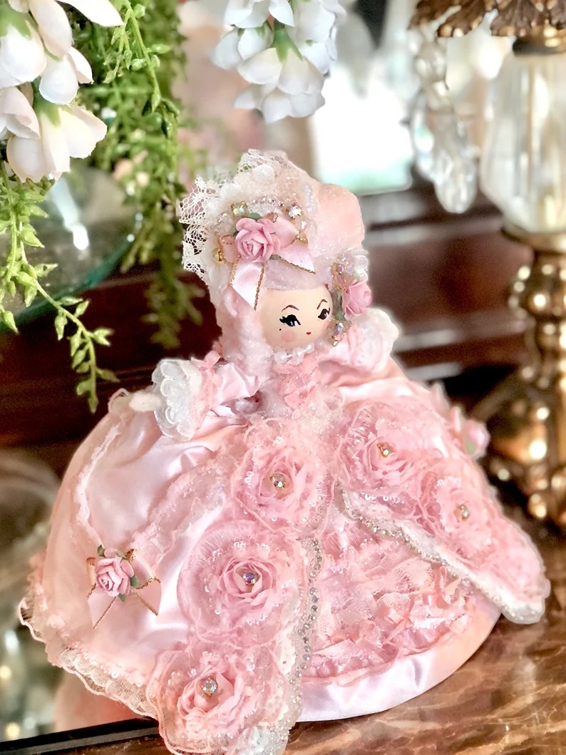 Marie Antoinette doll ornament vintage retro style pink Parisian queen of France