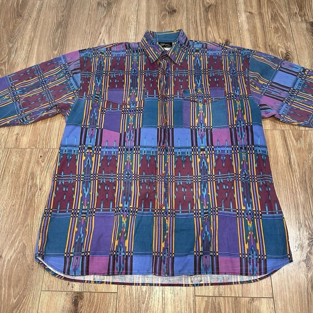 Vintage Western Signatures Adult Size XL Multicolor Purple Houston Rodeo Shirt