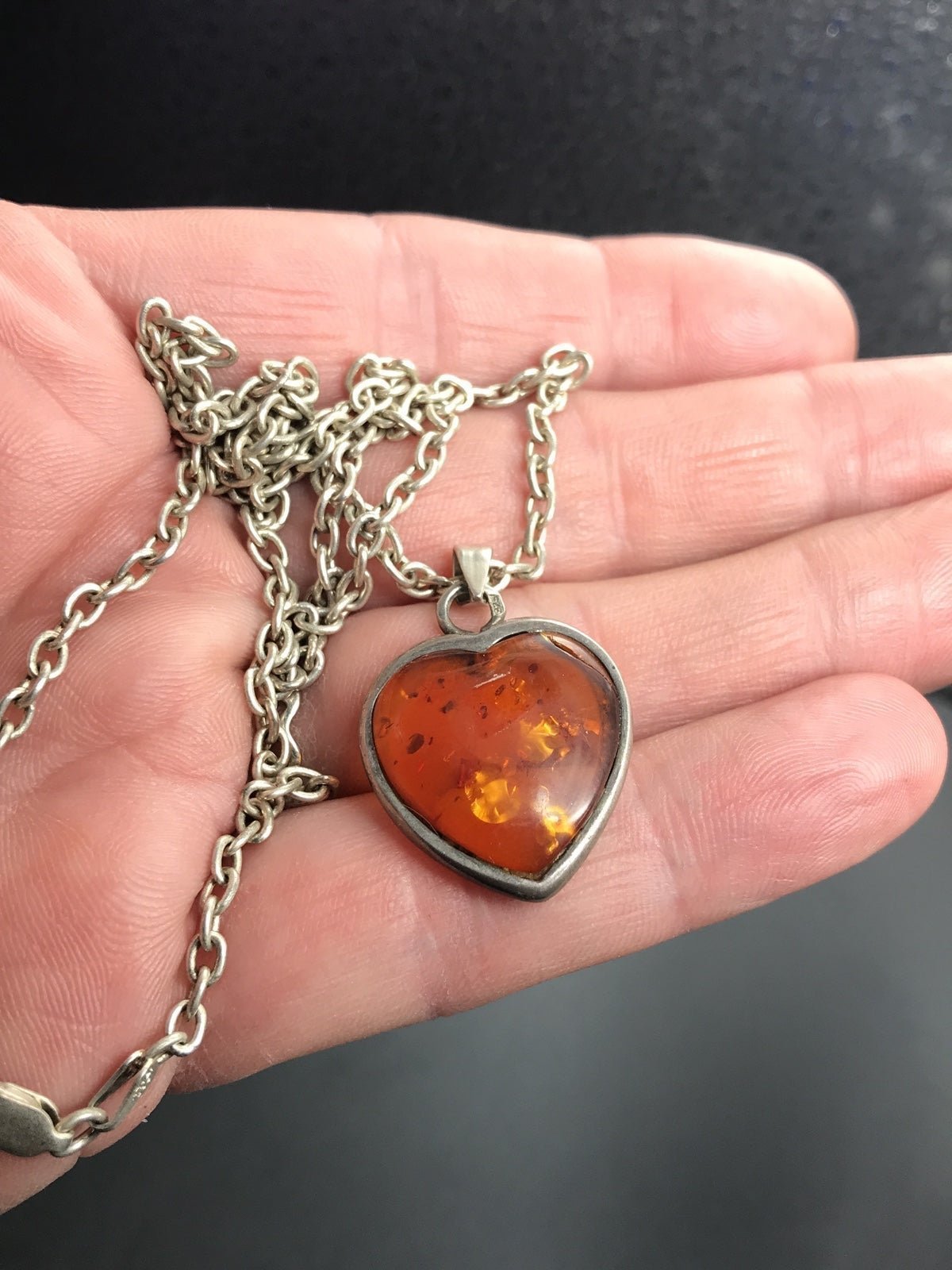 VTG STERLING SILVER AMBER NECKLACE #A339
