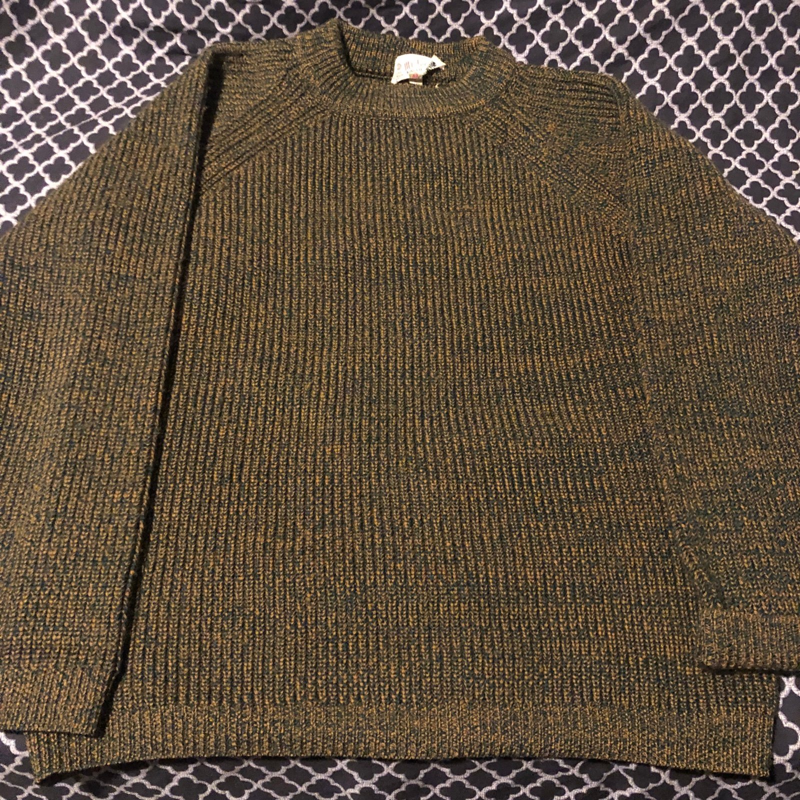 MR. Poodle Men's 100% Wool Thick Green Rib Knit Crewneck Sweater Sz XL E3