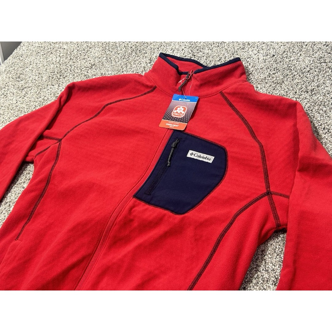 Columbia Men's Outdoor Tracks Full Zip Fleece Jacket - Medium Red Navy Blue 75