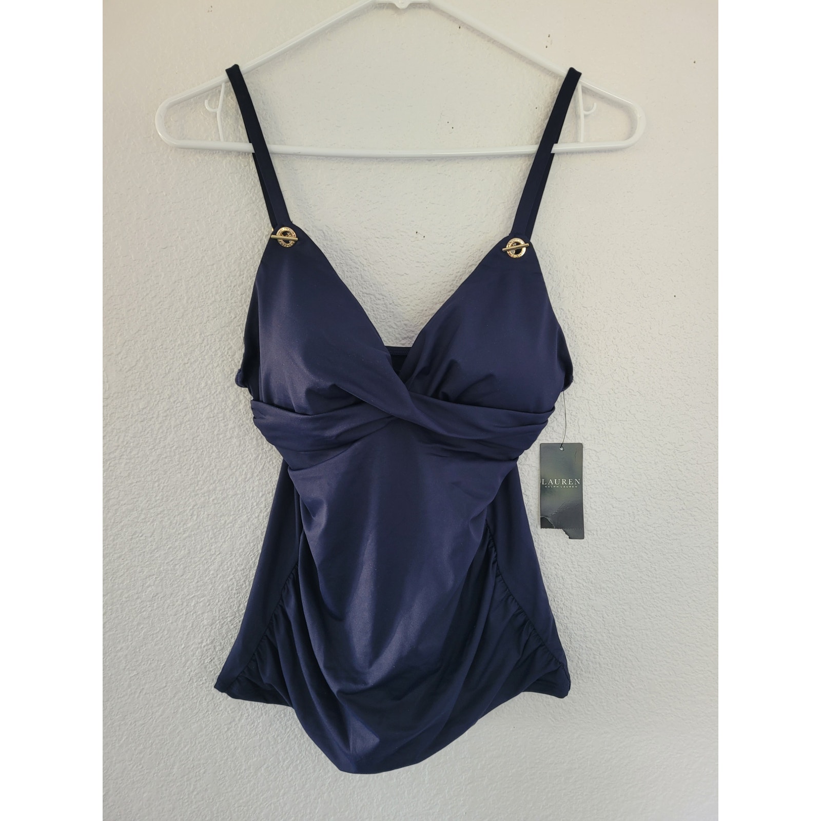 Lauren Ralph Lauren Navy Tankini Cross Front Gold Embellishments Swimwear 6 #17
